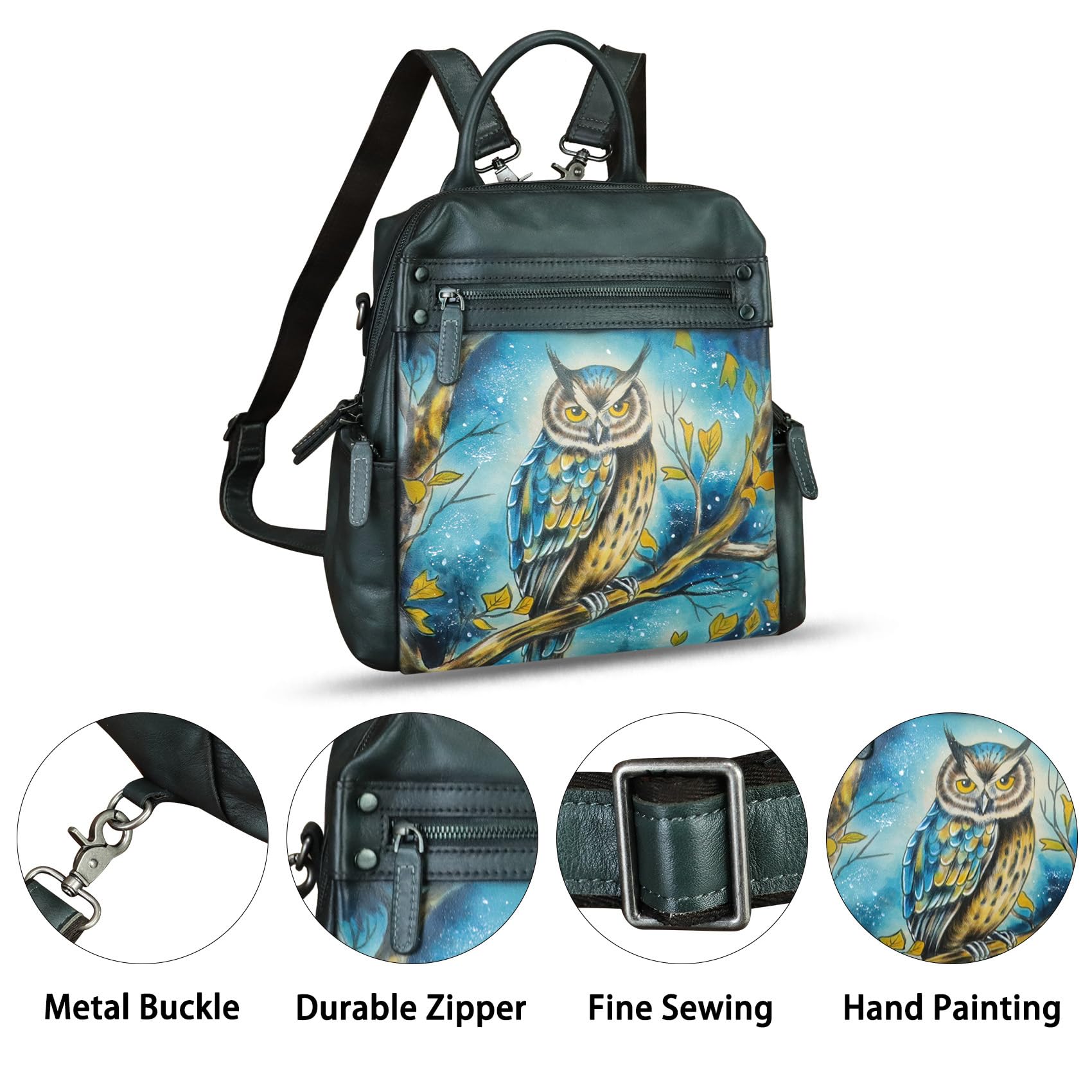 Handmade Genuine Leather Backpack for Women - Hand Painted Convertible Rucksack, Casual Daypack & Purse (Pattern 10) | Perfect for Work, Travel & Daily Commute