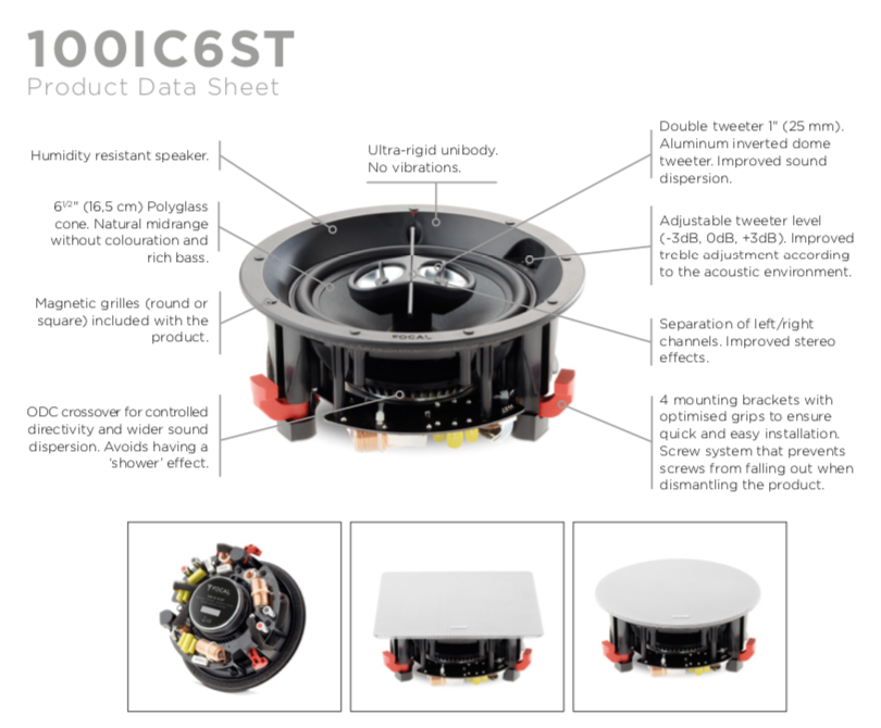 Focal 100 IC6 ST In-Wall Speaker - High Performance Home Audio System for Living Room, Theater & Office Installation