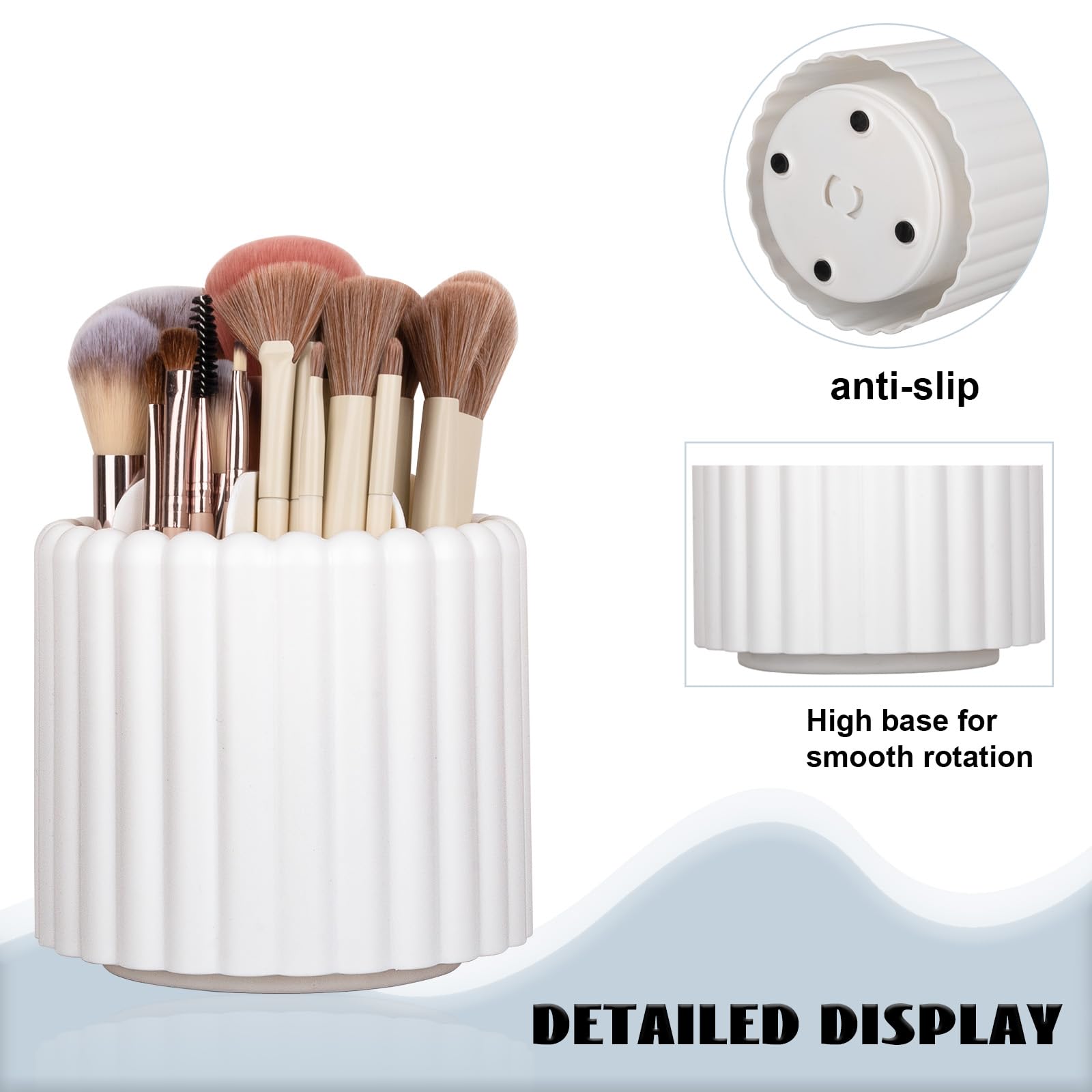 Anyoifax 360° Rotating Makeup Brush Holder with 7 Slots - Spinning Cosmetic Brush Organizer & Pen Storage for Vanity, Dresser, Desk (White) | Perfect for Makeup Artists & Beauty Enthusiasts