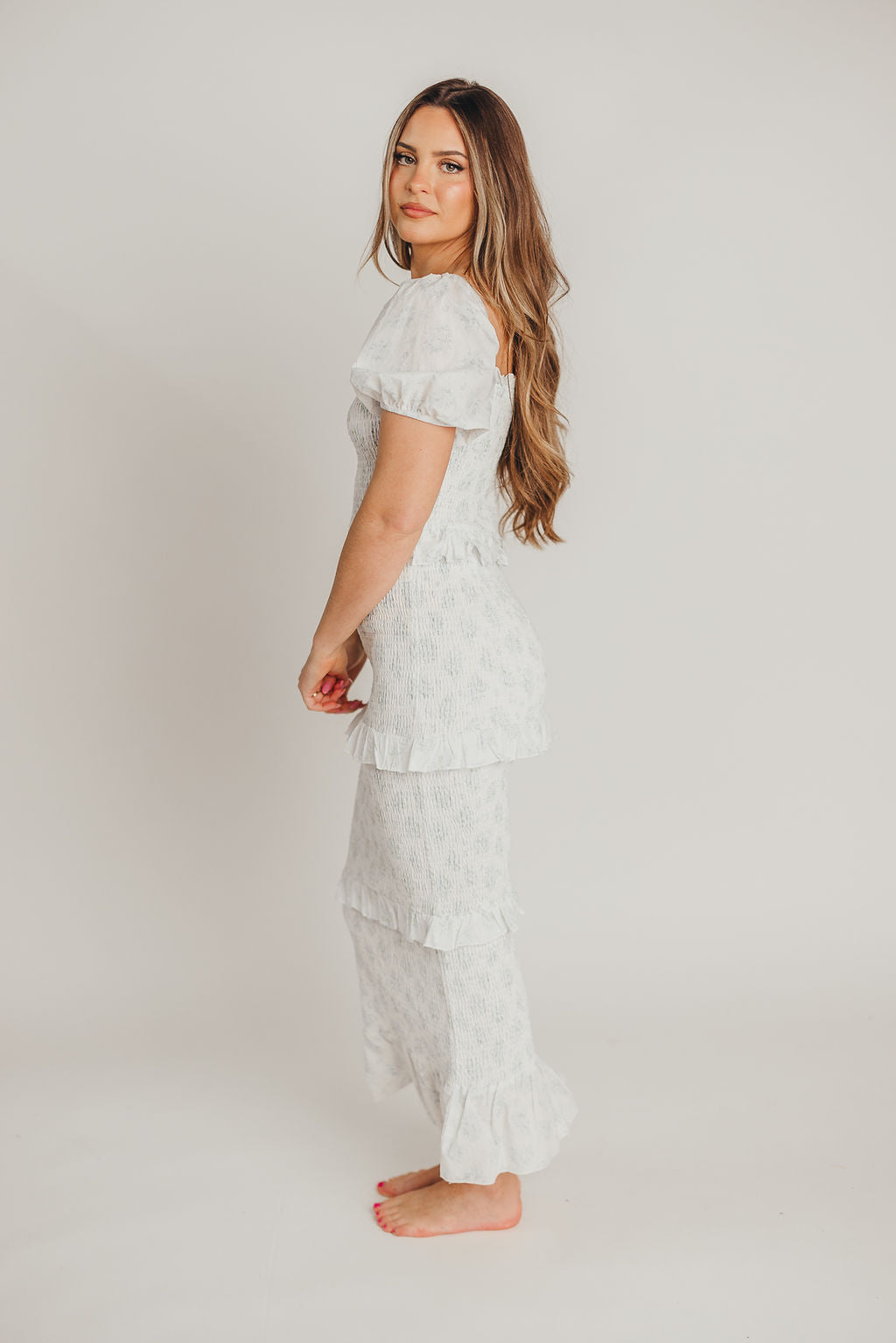 Ada Smocked Dress in Blue Floral - Bump Friendly Maternity Dress with Inclusive Sizing (S-3XL) | Perfect for Baby Showers, Bridal Events & Summer Weddings