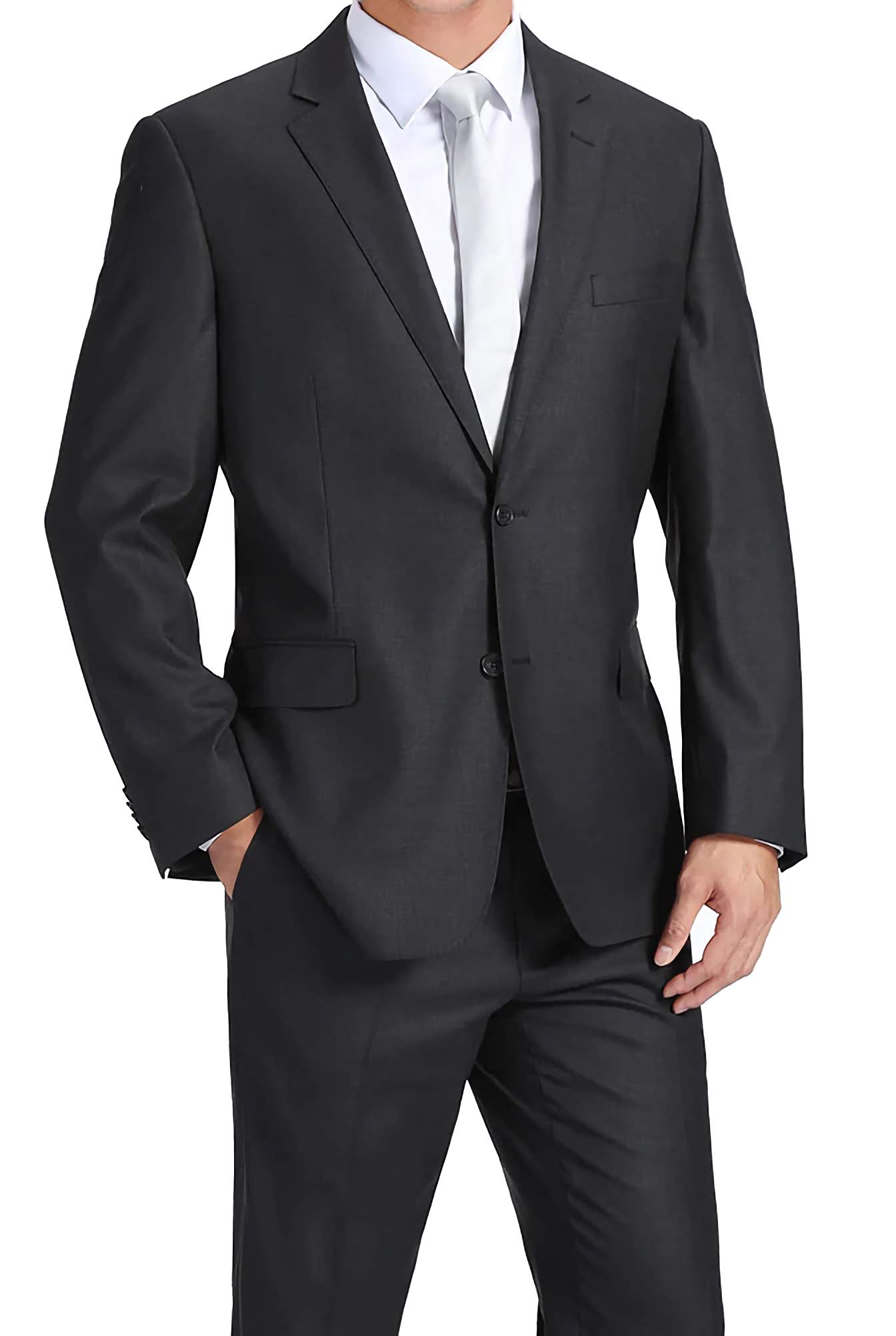 100% Virgin Wool Men's 2-Piece Suit - Regular Fit Charcoal Gray 2-Button Business Formal Attire for Office, Weddings & Special Occasions