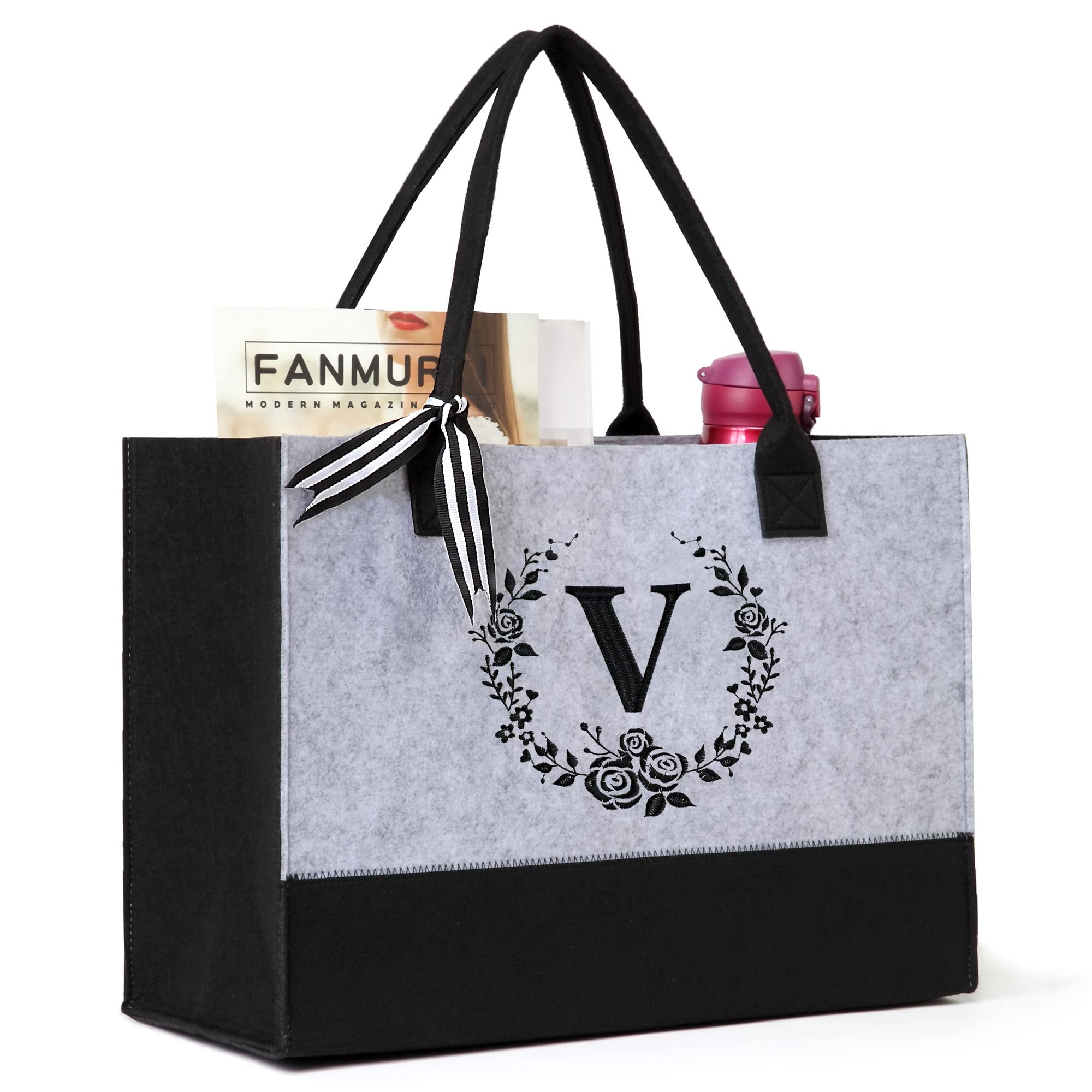 Personalized BeeGreen Felt Monogram Tote Bag with Inner Pocket - Custom Teacher Gift, Mother's Day Present, Beach Bag for Wedding & Party - Perfect for School, Travel, and Shopping