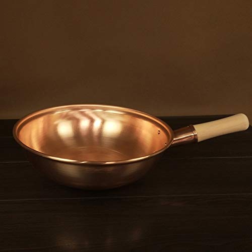 Premium Pure Copper Wok Pan - 34CM Thickened Brass Cooking Pot with Ergonomic Handle - Professional Chef Utensil for Stir-Frying, Sauteing & Asian Cuisine