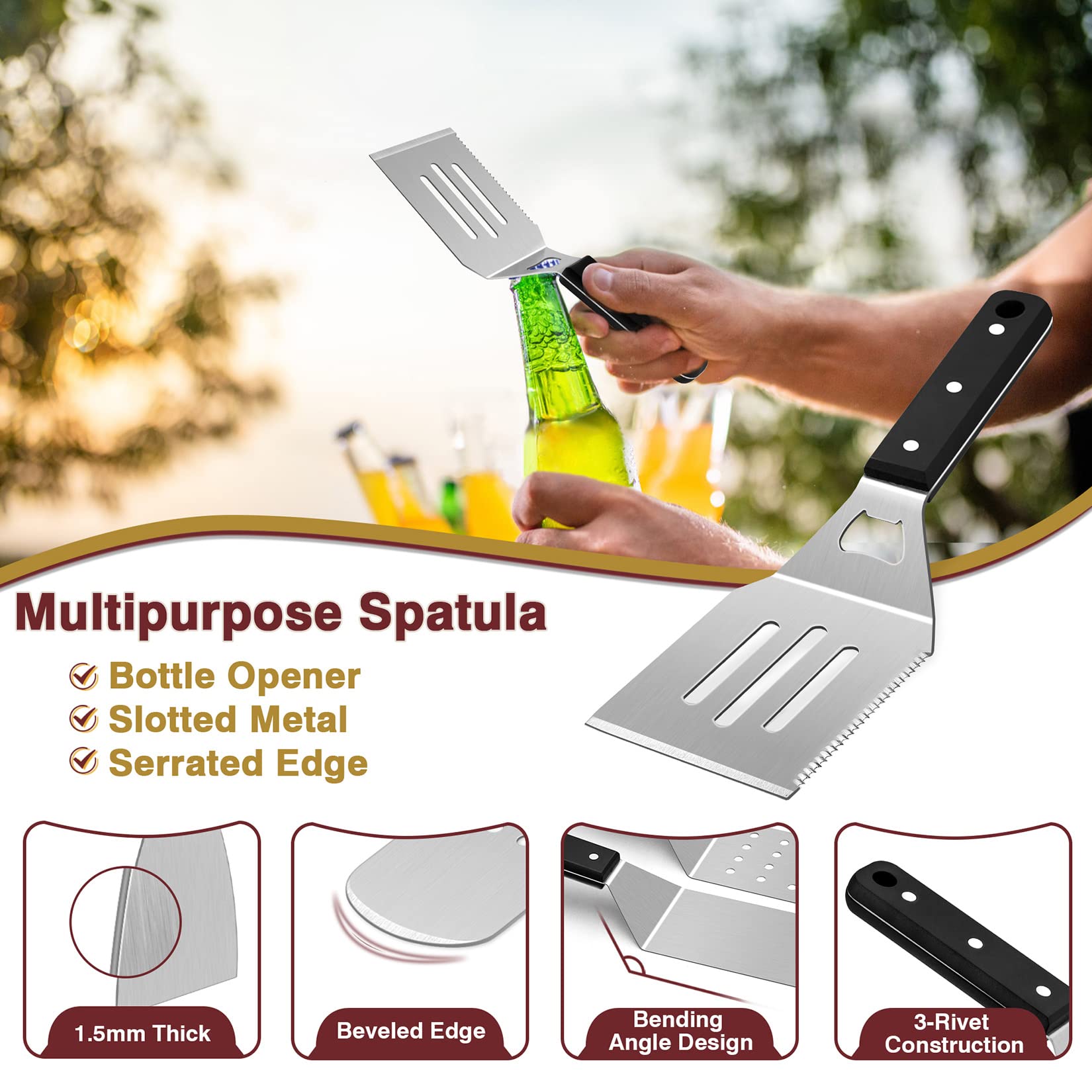 30Pcs Griddle Accessories Kit - Joyfair Flattop Grill Spatula Set with Melting Dome for Outdoor Camping BBQ | Stainless Steel Turner, Scraper, Meat Tenderizer & Carry Bag | Dishwasher Safe | Perfect for Backyard Grilling, Tailgating & Picnic Cooking