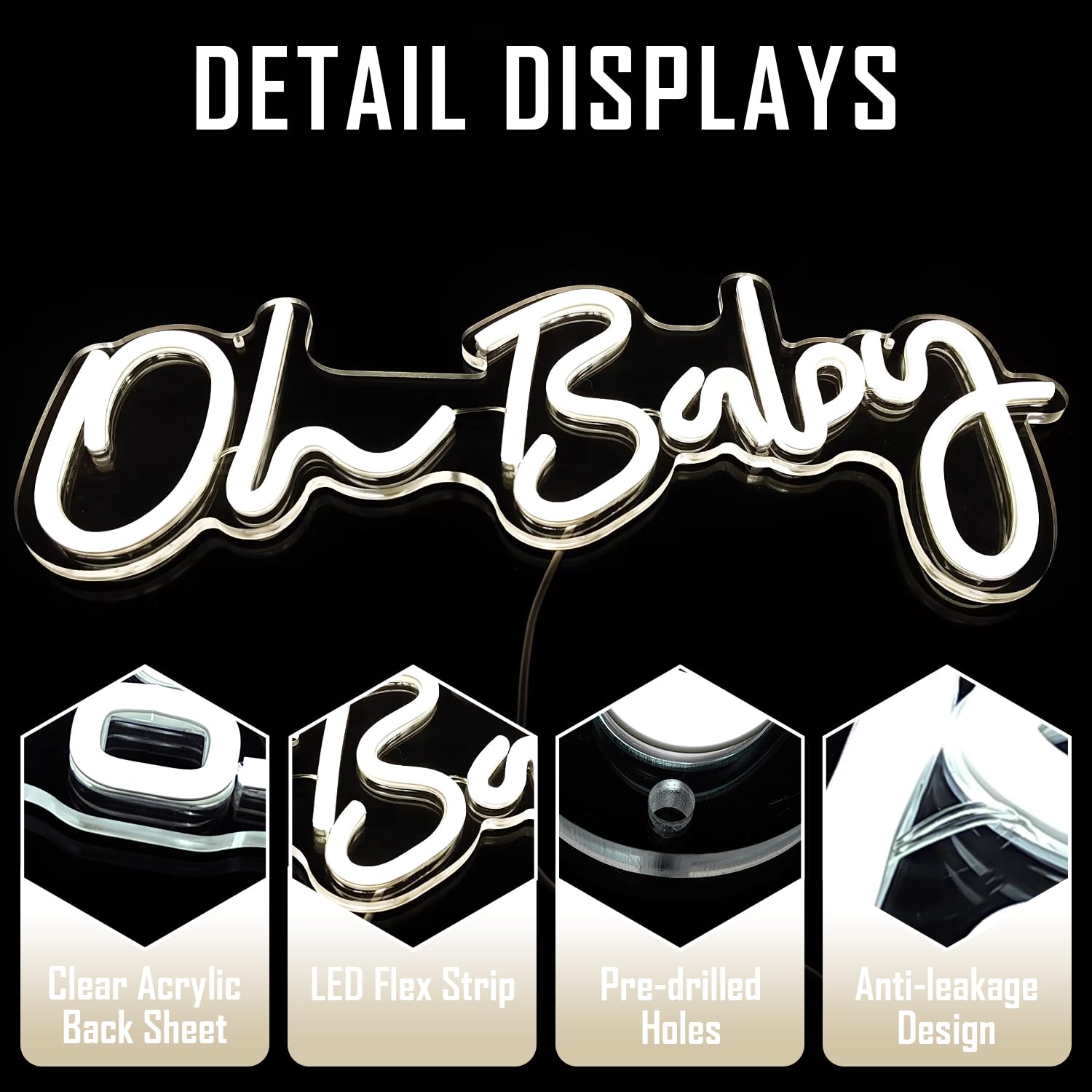 Oh Baby Neon Sign - Dimmable LED Wall Decor for Baby Shower, Birthday Party & Wedding | Reusable Backdrop Lighting for Nursery, Christmas Gift & Home Decoration