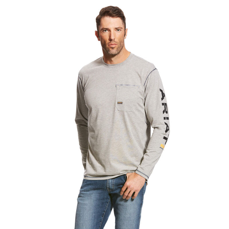Ariat Men's Rebar Workman Logo T-Shirt - Heather Grey - Durable Cotton Workwear for Construction, Farming & Outdoor Activities