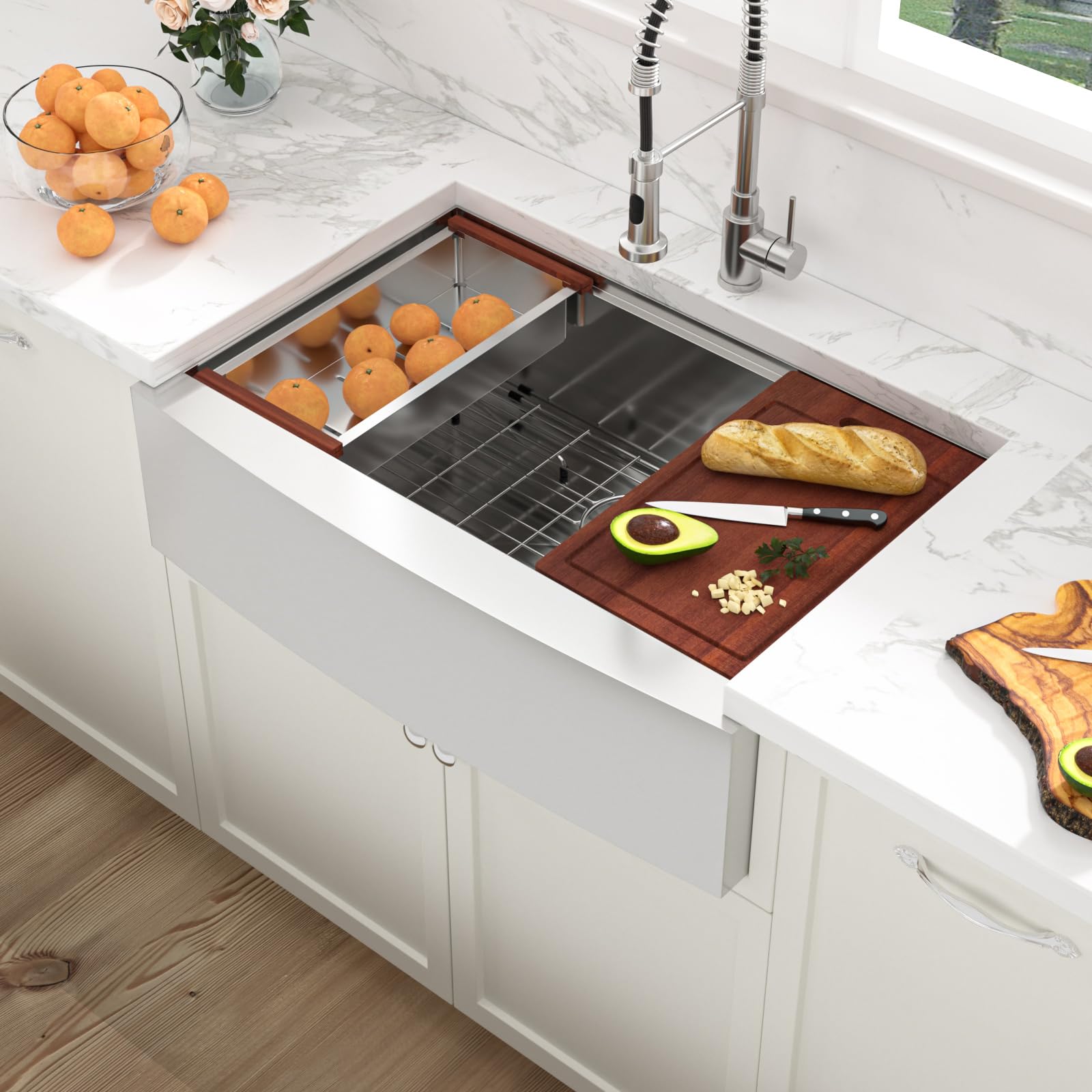 33 x 22 Inch Stainless Steel Farmhouse Kitchen Sink - 16 Gauge Apron Front Single Bowl with Ledge Workstation | Perfect for Country Style Kitchens, Food Prep & Washing Large Pots