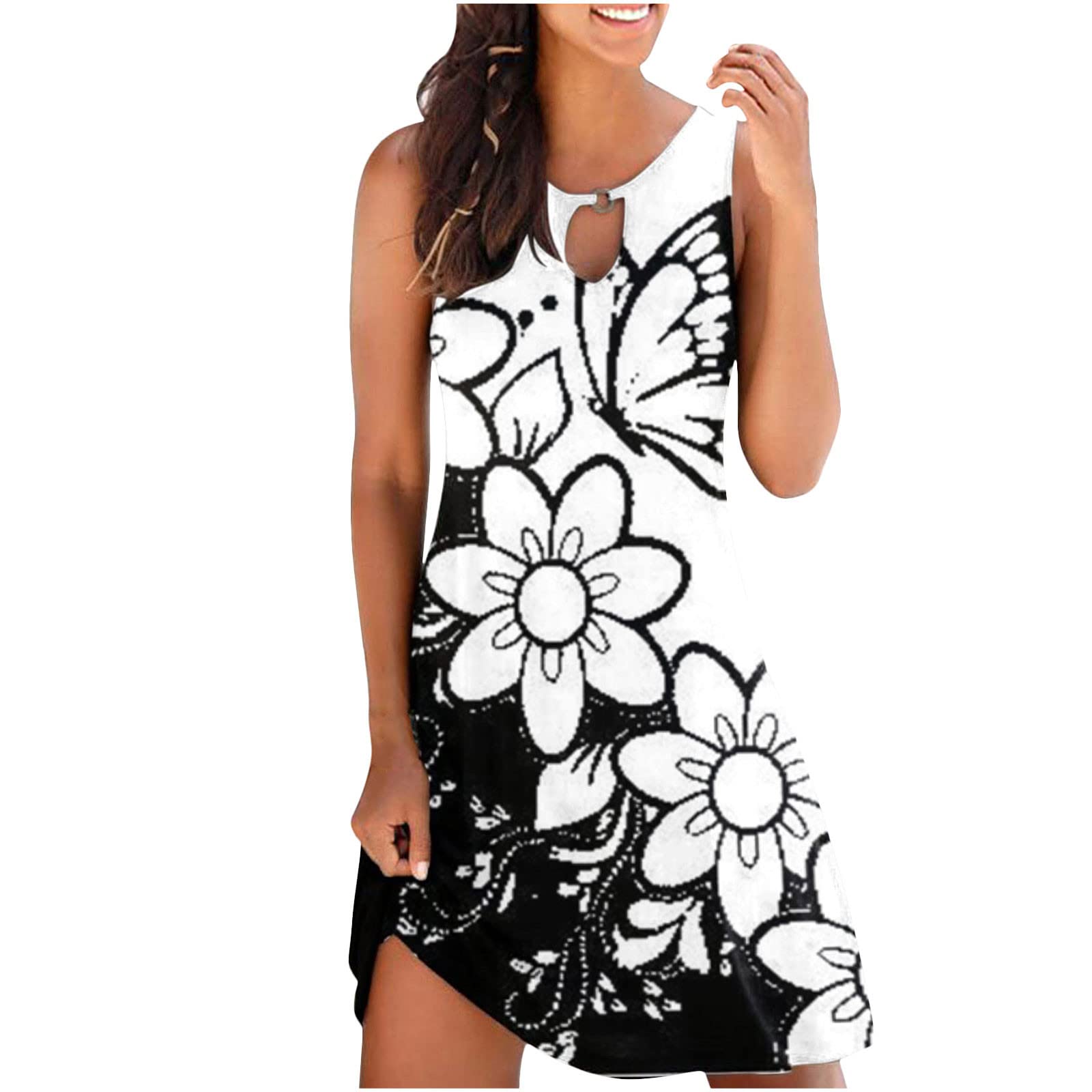 Women's Summer Midi Sundress - Sexy Sleeveless Vintage Print Casual Dress with Round Neck | Perfect for Beach Vacations, Date Nights & Outdoor Parties