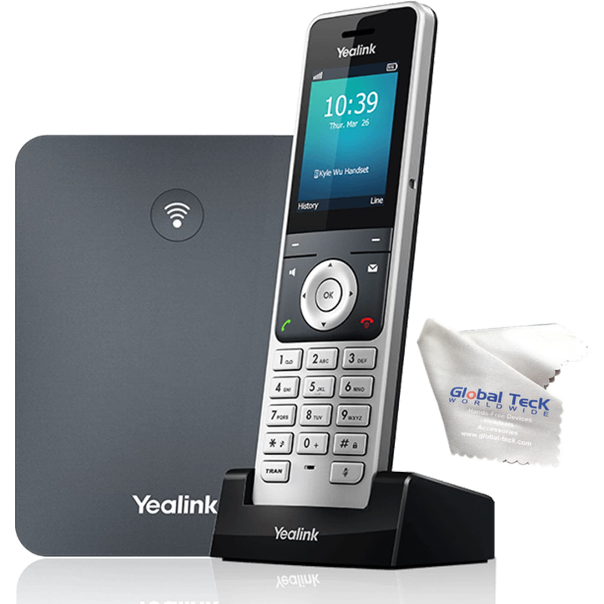 Yealink W76P DECT VoIP Business Cordless Phone System with W56H Handset - HD Voice, 300m Range, 5-Line Support - Ideal for Office, Home Office & Remote Work - Includes Microfiber Cloth