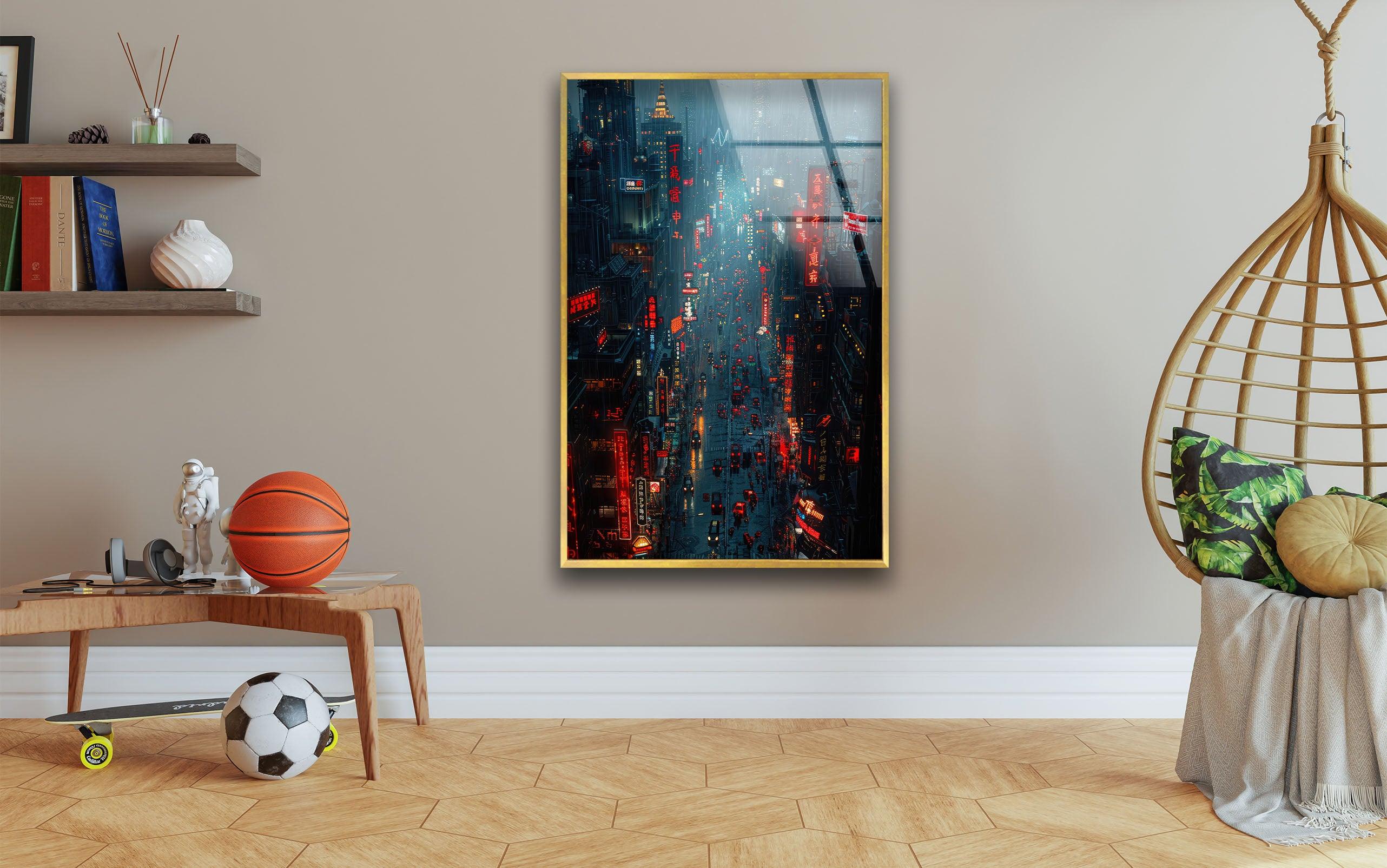 Modern City Skyline Glass Wall Art - Stunning Urban Landscape Decor for Living Room, Office & Bedroom