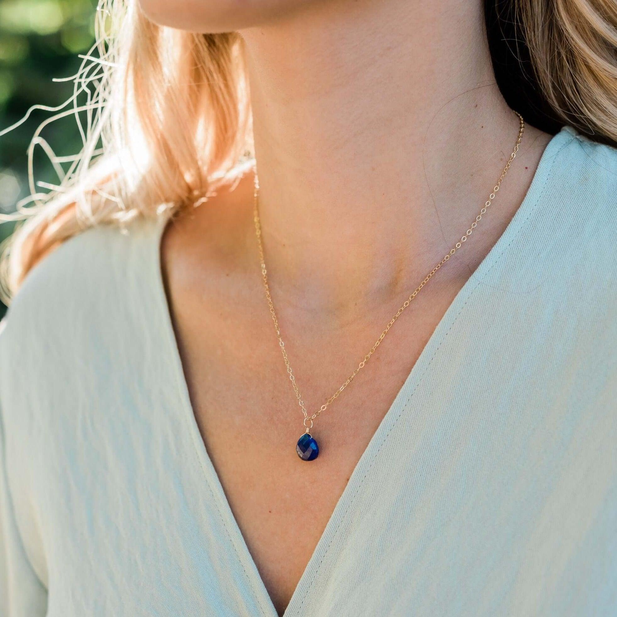 Lapis Lazuli Teardrop Crystal Pendant Necklace - Genuine Blue Stone Jewelry for Women - Perfect for Meditation, Spiritual Healing & Everyday Elegance