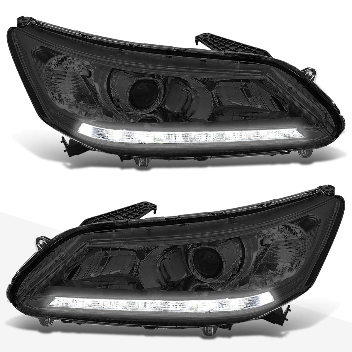 PM PERFORMOTOR Projector Headlights Assembly with LED DRL - Smoked Lens & Clear Corner - Compatible with 2013-2015 Honda Accord - Upgrade Your Car's Style & Night Visibility for Safer Driving