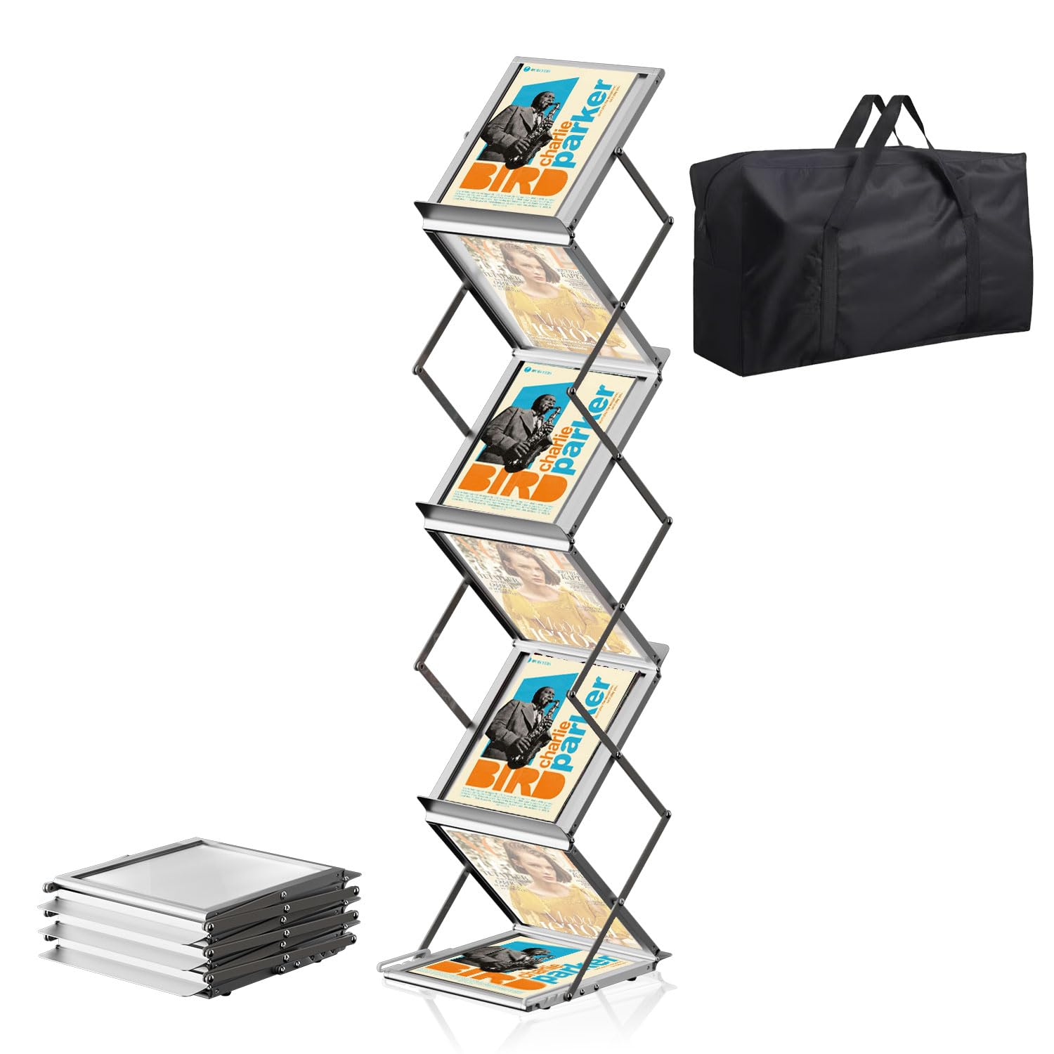 6 Pocket Literature Catalog Rack - Foldable Brochure & Magazine Display Stand for Living Room, Hotel, Trade Show, Office | Perfect for Organizing Flyers, Menus, and Promotional Materials at Events & Exhibitions