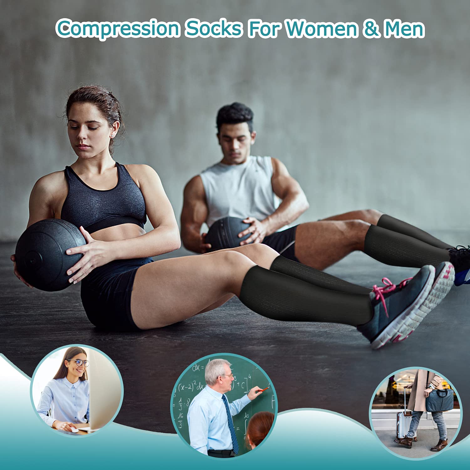 ACTINPUT 8 Pairs Compression Socks for Women & Men - Medical Grade Support Stockings for Running, Athletic Performance & Circulation - Perfect for Nurses, Travel & Sports Recovery
