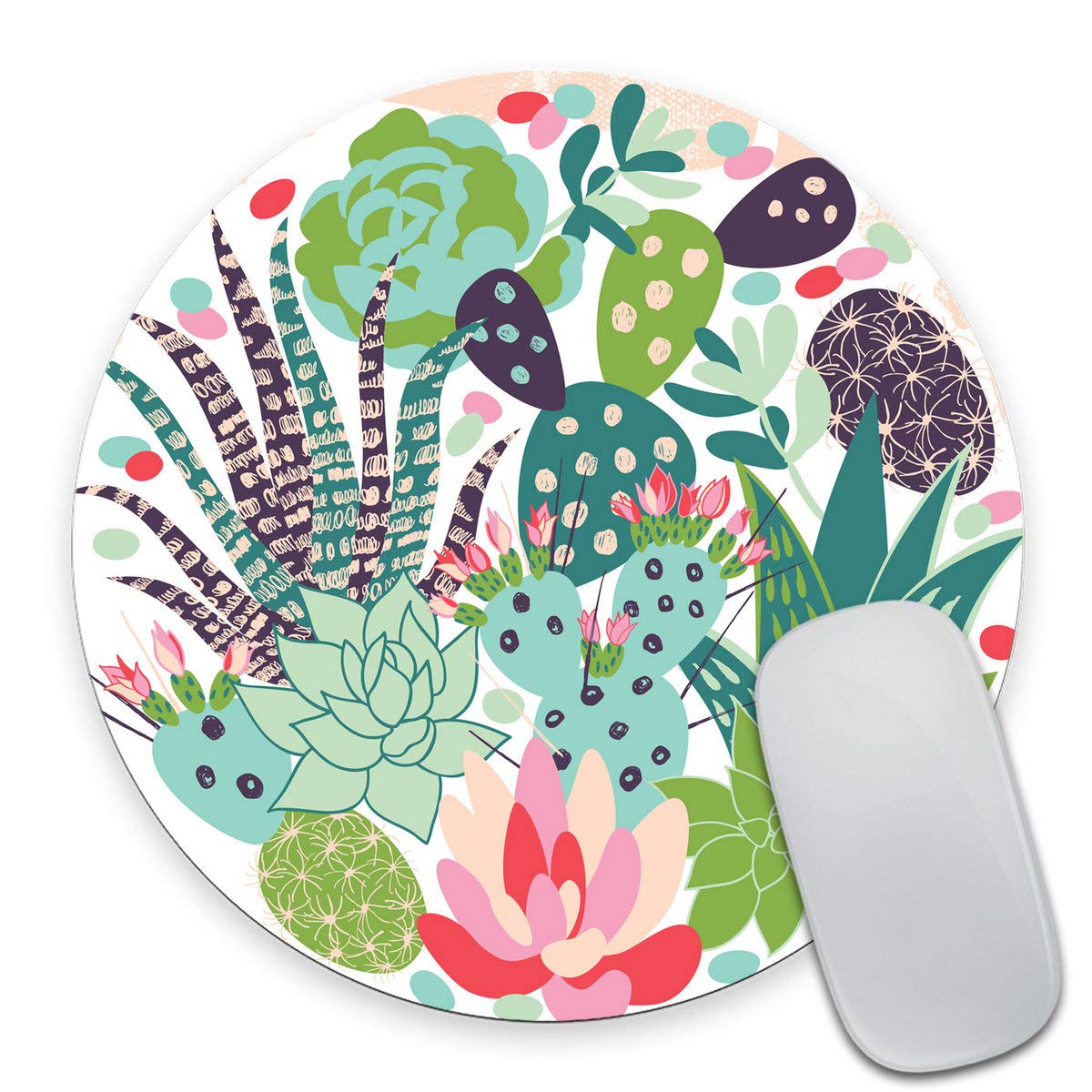Custom Nature Series Floral & Succulent Mouse Pad - Round Non-Slip Desk Mat with Artistic Cactus Design for Office, Gaming & Home Workspace
