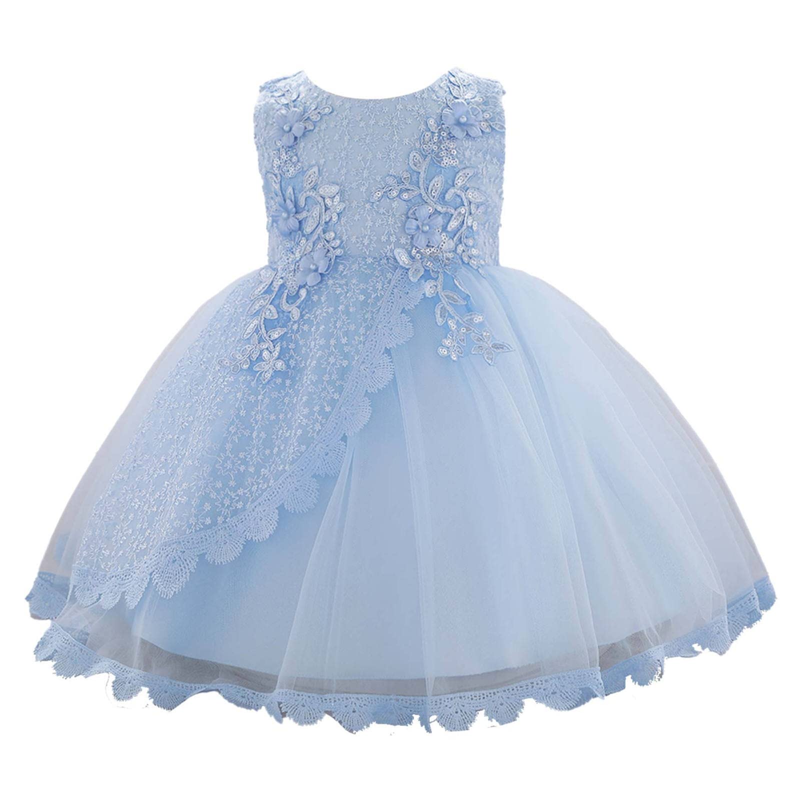 Vintage Princess Dress for Baby Girls - Floral Lace & Pearls Mesh Tutu Dress - Baptism Christening Gown - Perfect for Special Occasions, Photo Shoots & First Birthday Parties