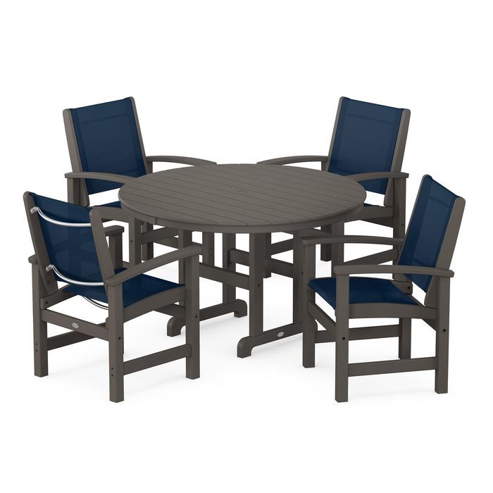 POLYWOOD Coastal 5-Piece Round Farmhouse Dining Set - Outdoor Patio Furniture for Backyard, Poolside & Beach House Dining