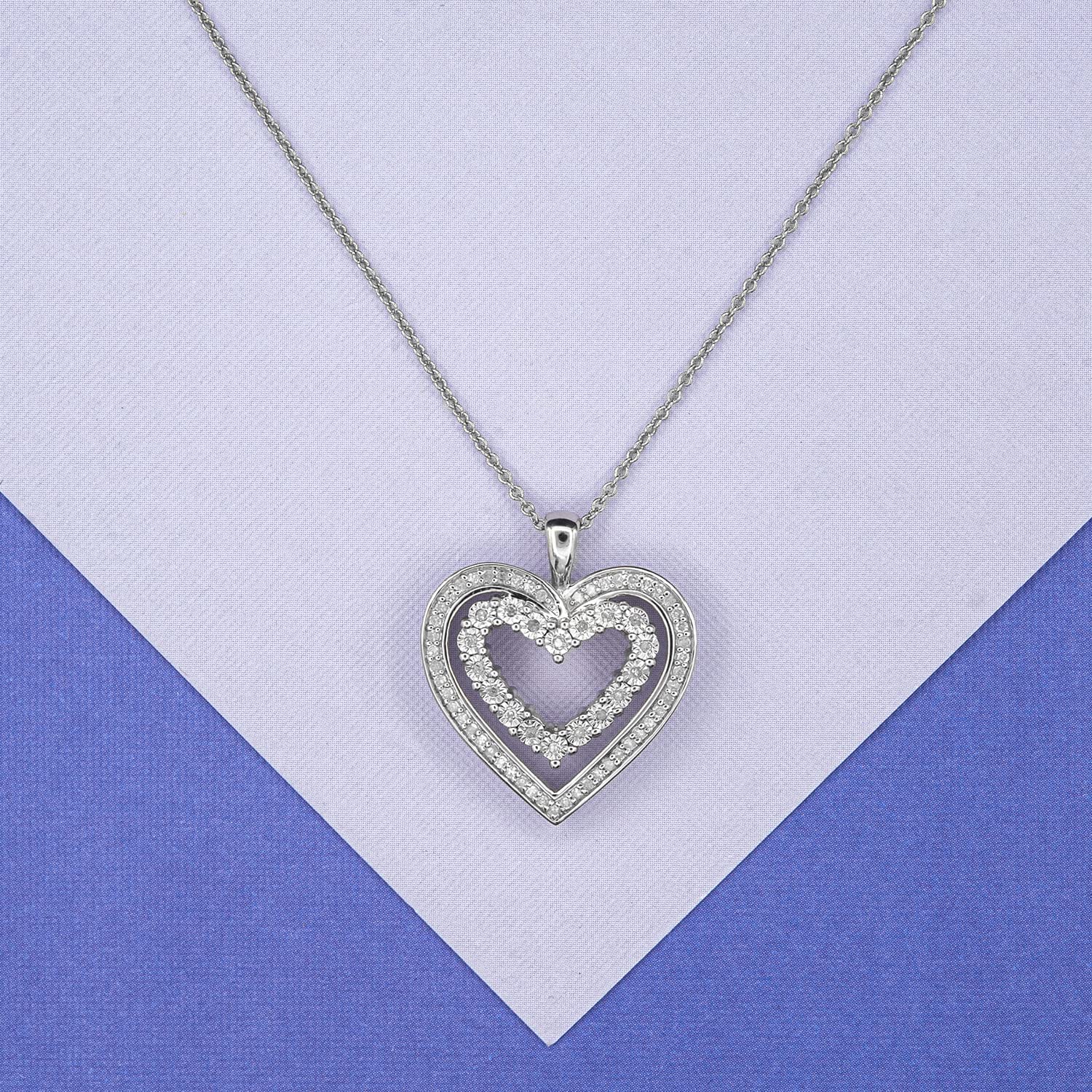1/4 CTTW Diamond Double Heart Pendant Necklace in Sterling Silver - 20