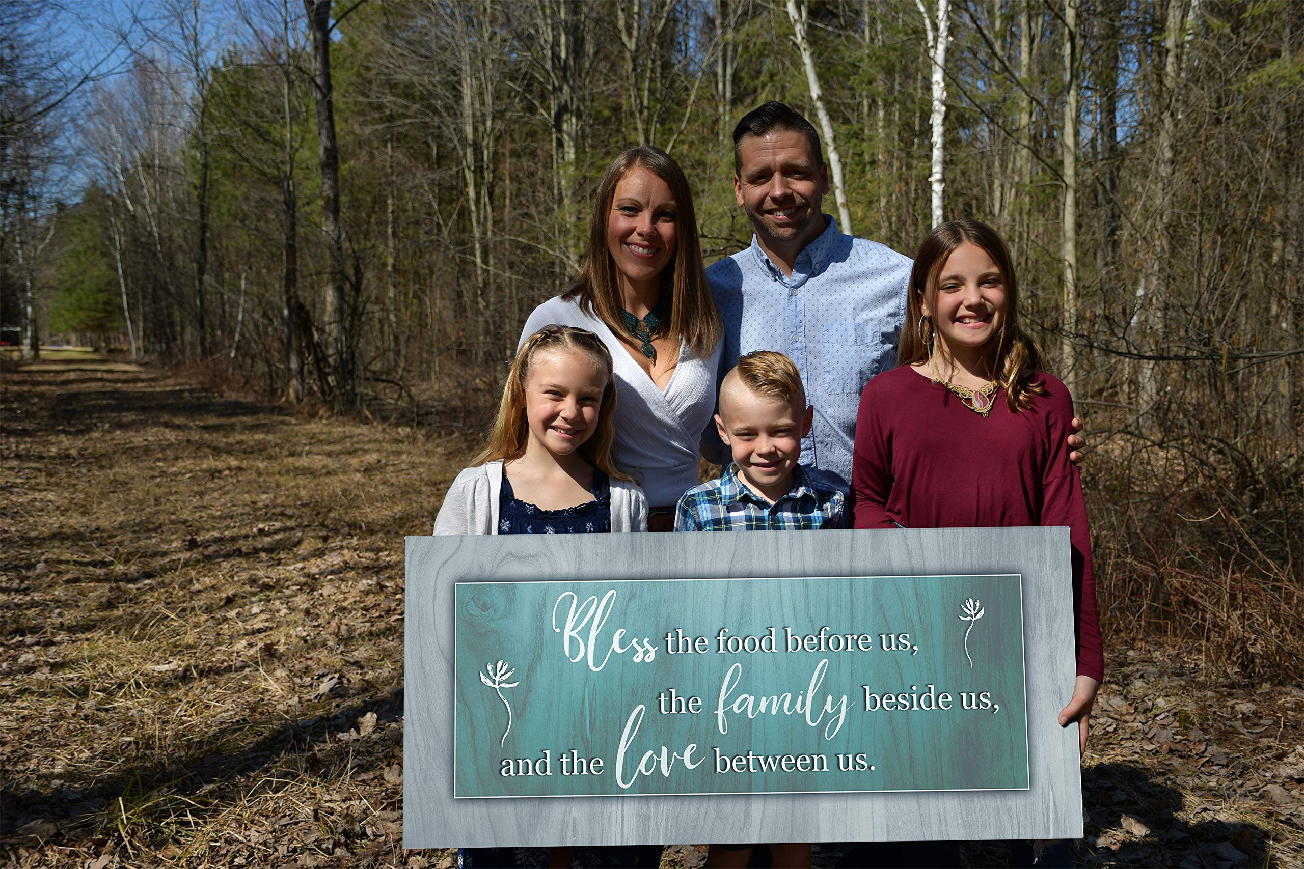 Bless the Food Before Us - Framed Wall Art for Kitchen & Dining Room Decor - Teal 60x27 Inch - Perfect for Farmhouse, Rustic & Modern Home Décor