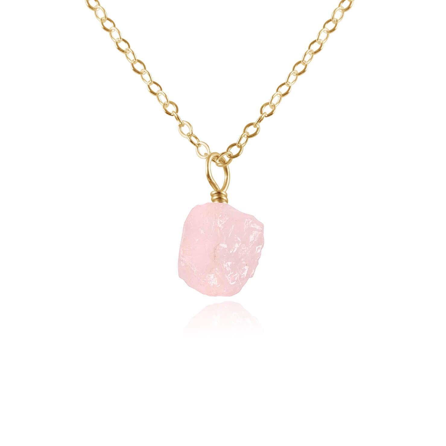 Tiny Raw Rose Quartz Pendant Necklace - Natural Healing Crystal Jewelry for Women - Perfect for Meditation, Yoga & Spiritual Gifts