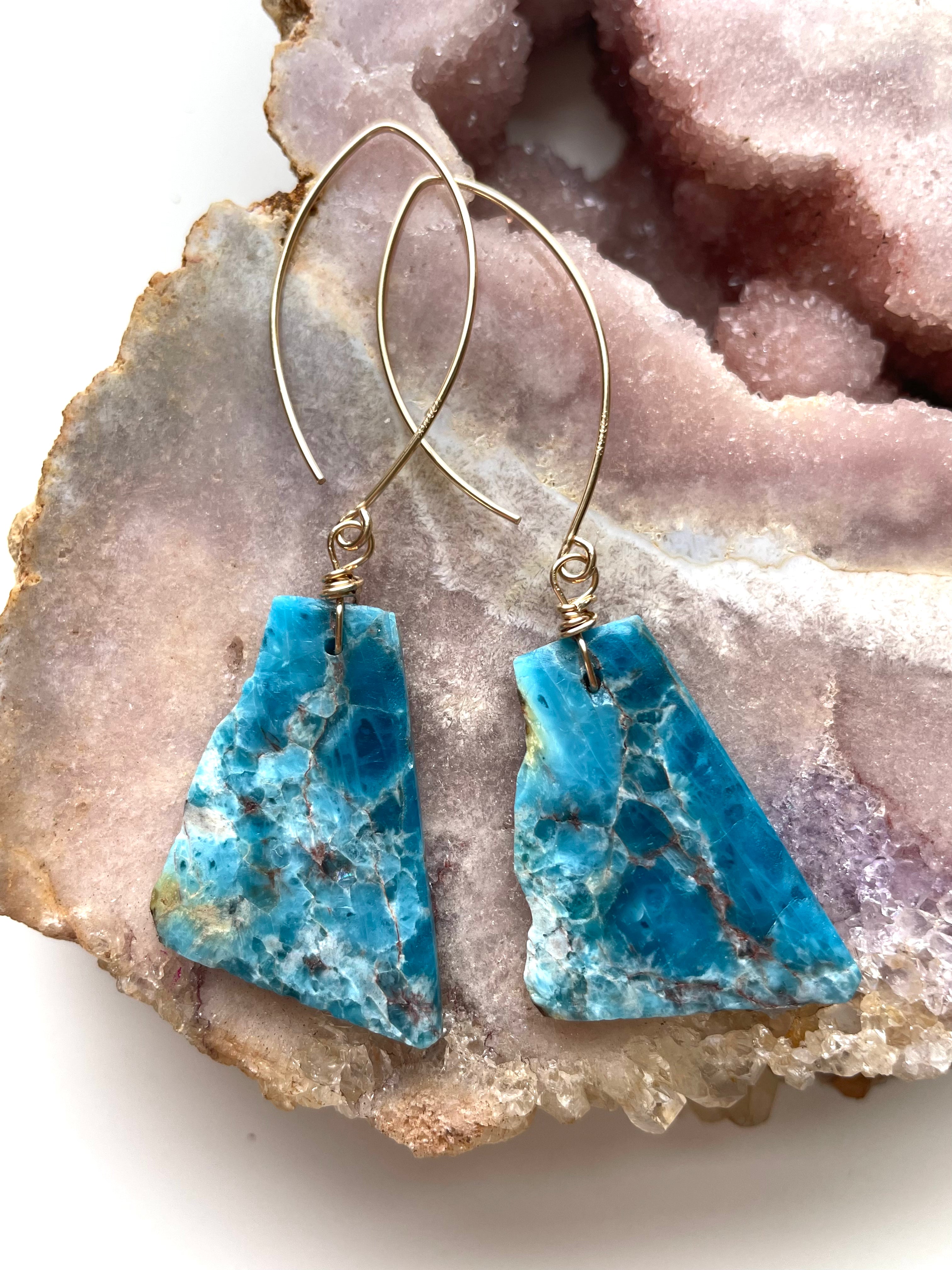 Blue Apatite Statement Earrings - Gold Filled Dangle Earrings for Women | Elegant Jewelry for Parties, Weddings & Special Occasions