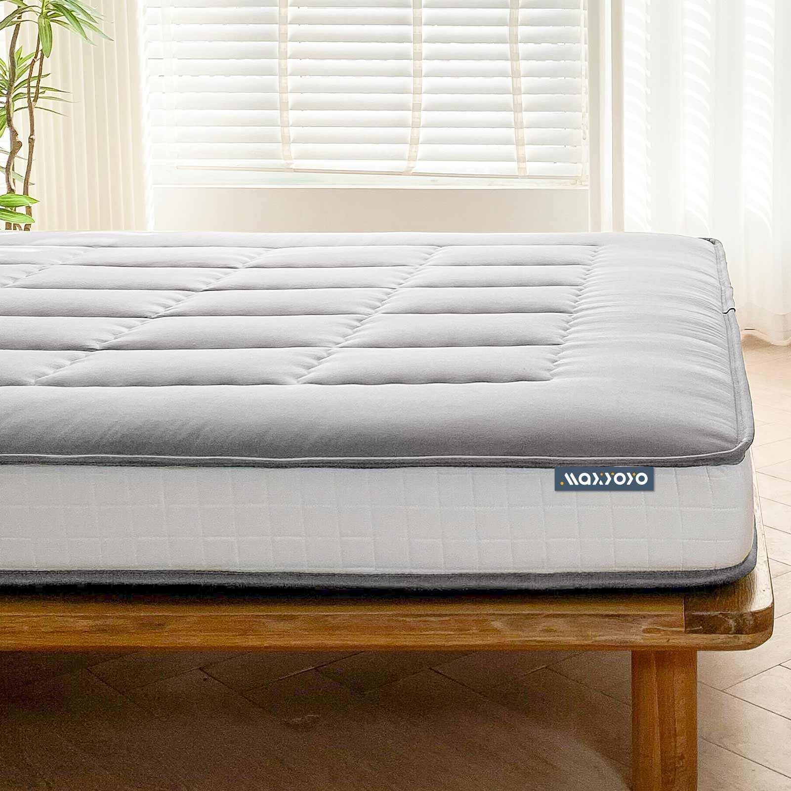MAXYOYO 6-Inch Extra Thick Japanese Futon Mattress - Queen Size Floor Bed with Rectangle Quilted Design, Comfortable & Stylish for Home, Guest Room or Small Space - Grey