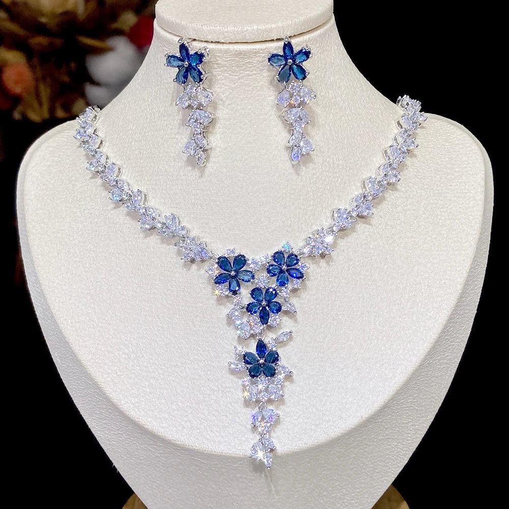Elegant Cubic Zirconia Flower Necklace Set - Perfect for Weddings, Bridesmaid Gifts & Special Occasions | Ideal for Bridal Shower, Anniversary & Formal Events