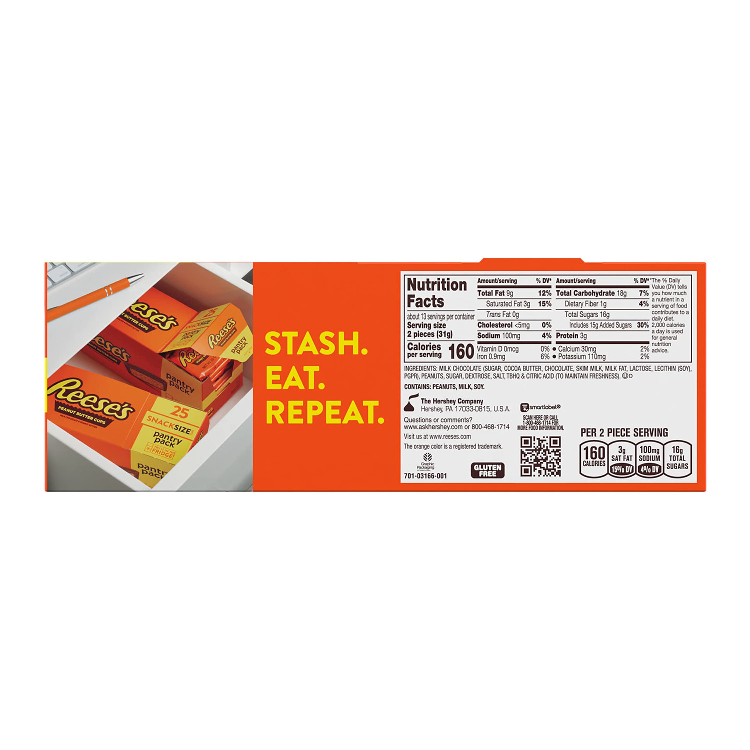 Reese's Milk Chocolate Peanut Butter Cups - 13.75 oz (25 Pieces) Candy Pantry Pack - Perfect for Halloween Treats, Party Favors & Office Snacks