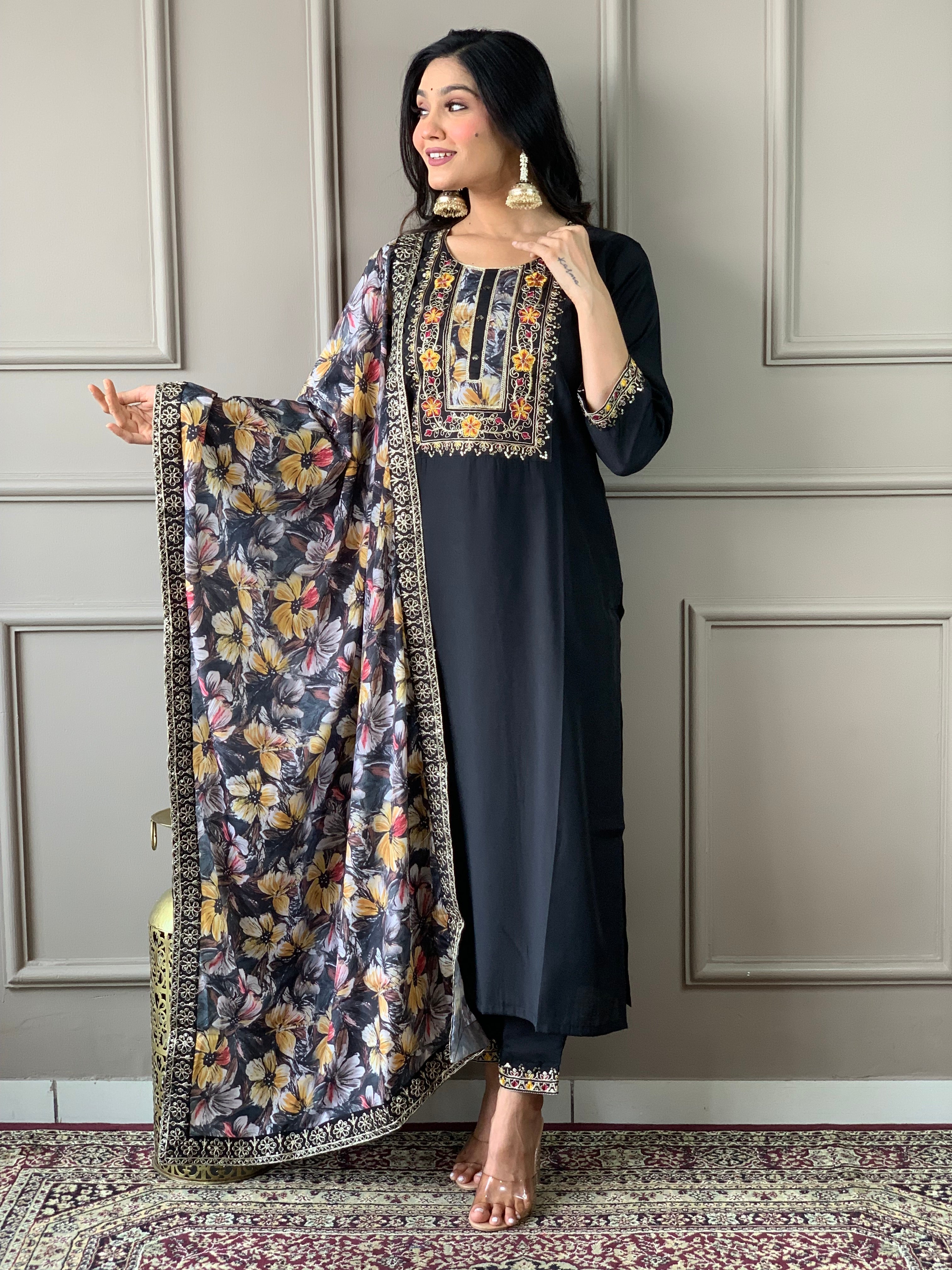 Stylish Black Ready-Made Pant Suit with Elegant Designer Embroidery - Perfect for Office Wear, Business Meetings & Formal Events