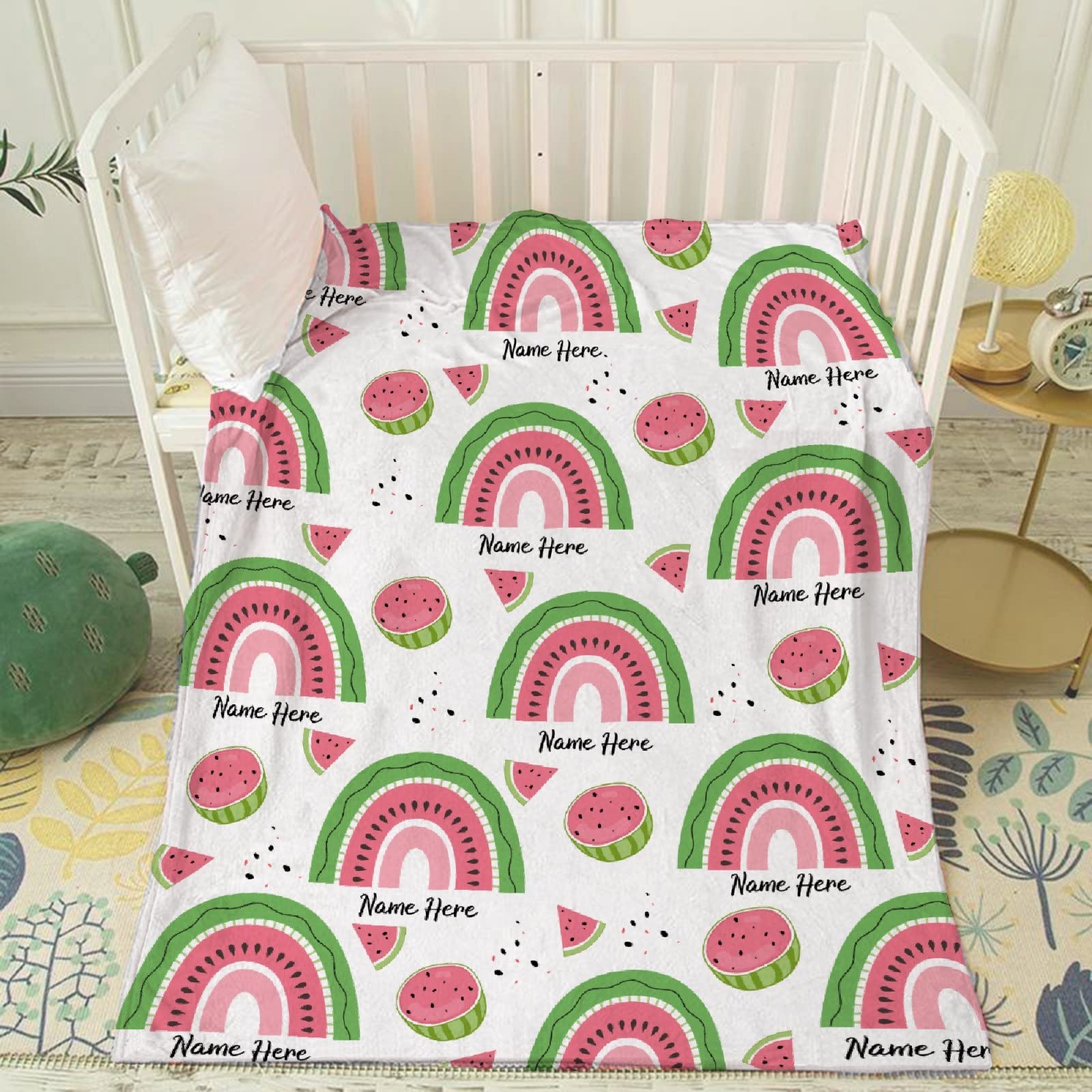 Custom Flannel Blanket Personalized with Watermelon Rainbow Design - Soft Warm Throw Blanket for Couples, Gifts, Home Decor & Cozy Nights