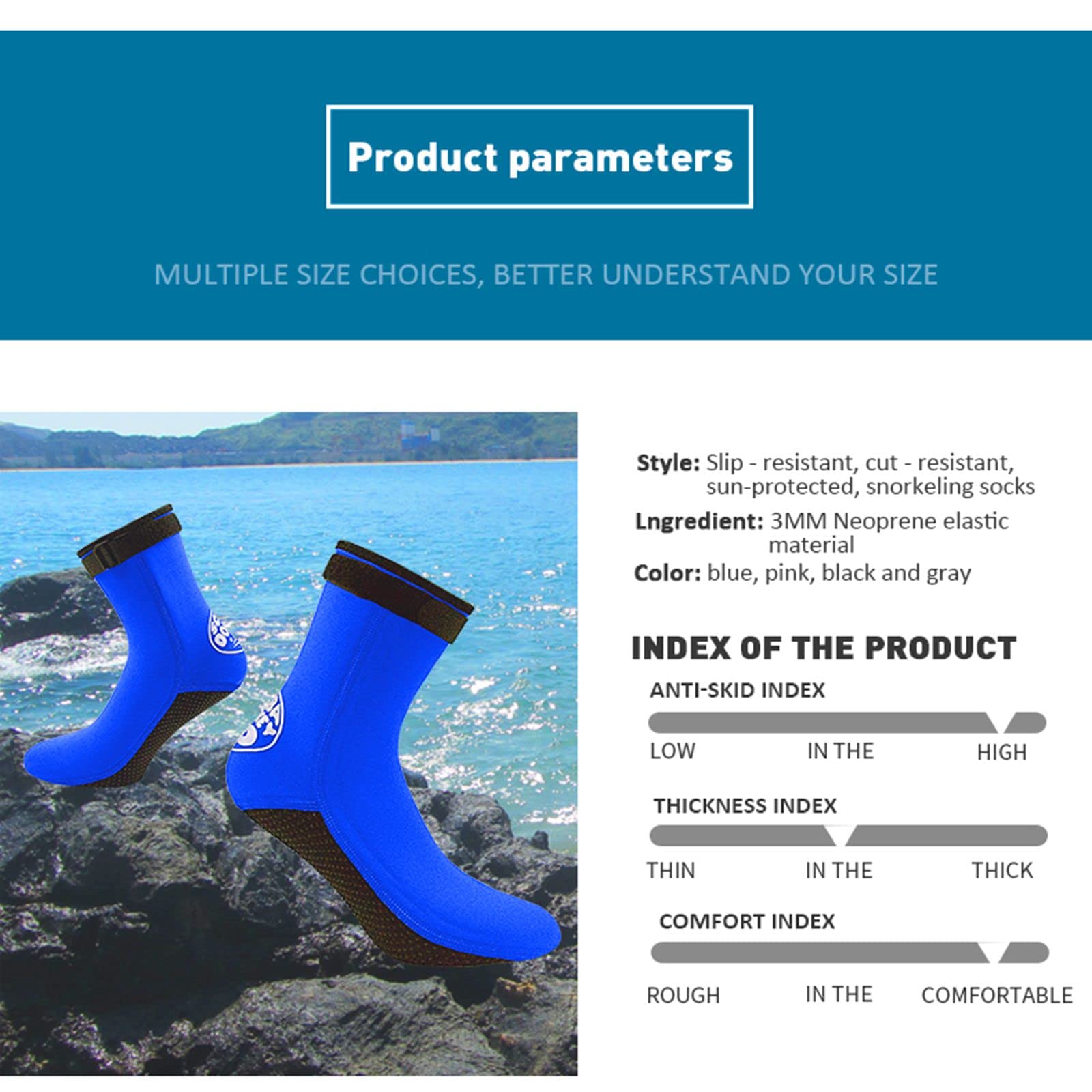 3mm Neoprene Socks - Anti Slip Diving Socks for Men & Women, Beach Booties Shoes for Swimming, Surfing & Water Sports - Warm & Comfortable Water Shoes for Pool, Ocean & Outdoor Activities