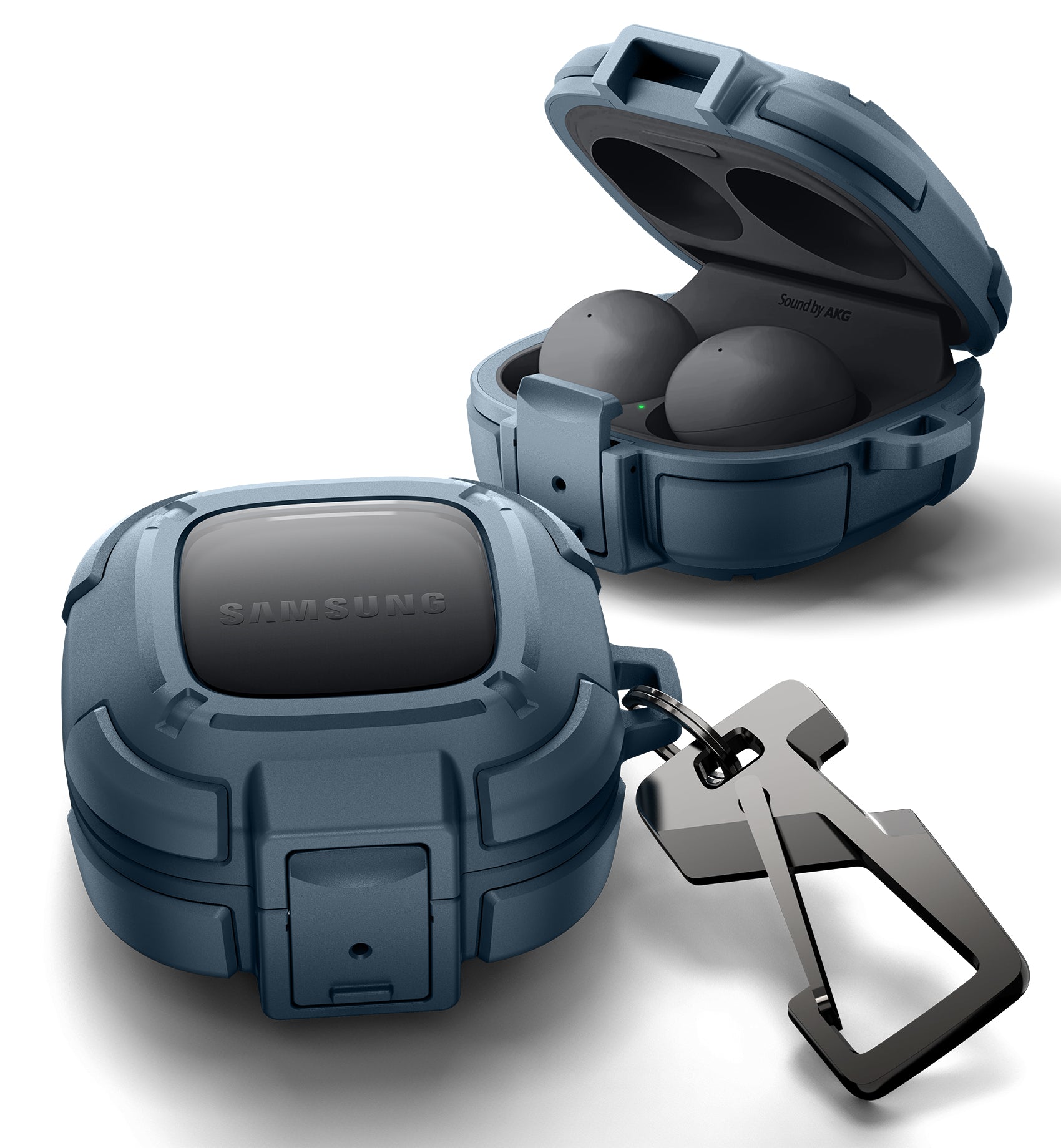 Durable Shockproof Earphone Case for Samsung Galaxy Buds Live/Pro/Buds2/Buds2 Pro/FE (2023) - Secure Lock & Carabiner Clip, Full Body Rugged Protection - Perfect for Travel, Sports, and Outdoor Activities