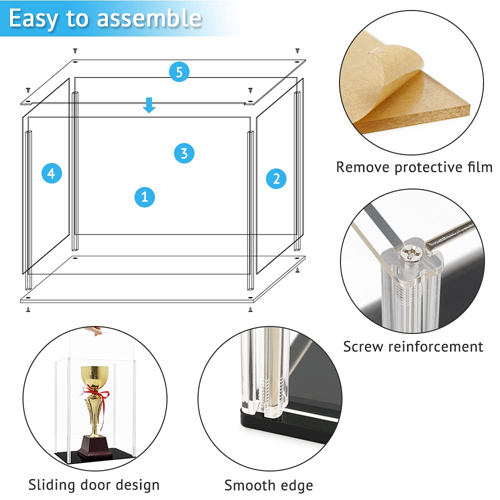 11.2 x 7.3 x 15.7 Inch Acrylic Display Case for 14 Inch Dolls & 1/6 Scale Action Figures - Clear Collectible Showcase Box with Easy Assembly - Perfect for Toy Collections, Model Displays & Home Decor