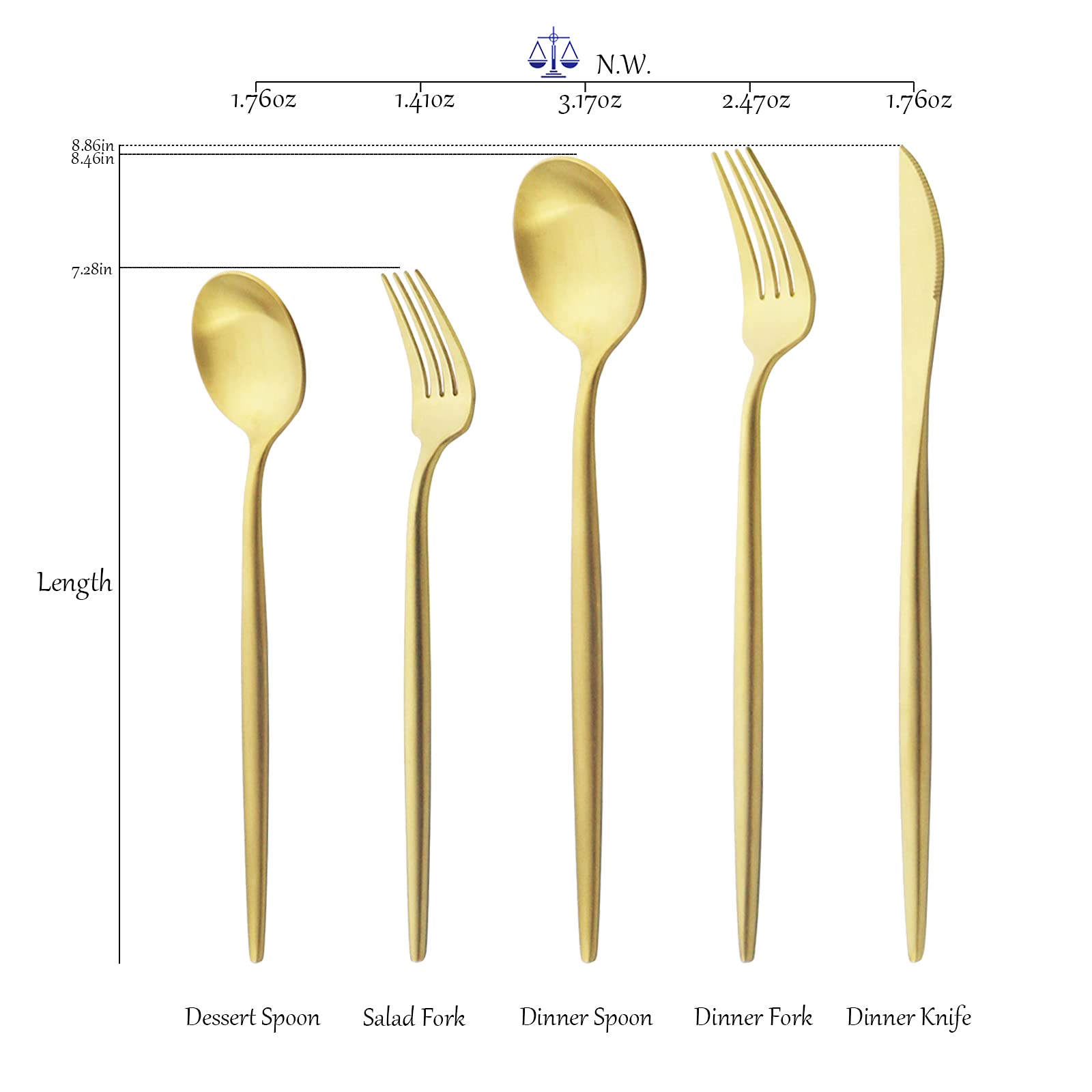 Premium 20-Piece Stainless Steel Gold Cutlery Set for 4 - Knives, Forks & Spoons with Round Solid Handle & Satin Finish | Dishwasher Safe Silverware | Elegant Dining, Wedding Gifts & Home Entertaining