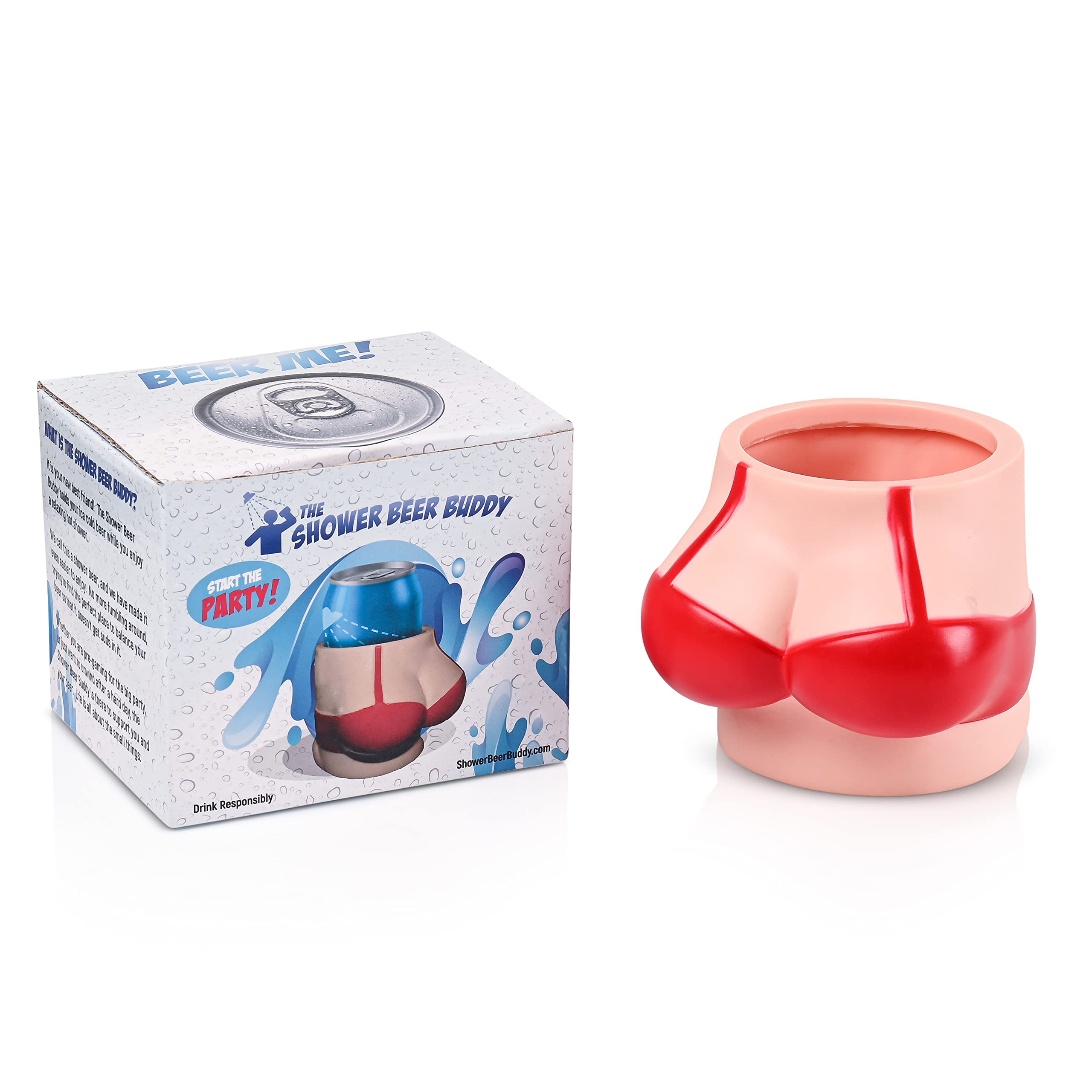 Shower Beer Holder with Silicone Suction Cup - Red Bikini Design Can Caddy for Bath & Shower | Keep Your Drink Cold While Relaxing - Perfect Bathroom Accessory Gift for Beer Lovers, Stocking Stuffer or Bathtub Caddy | Ideal for Spa Days, Pool Parties & Self-Care Moments