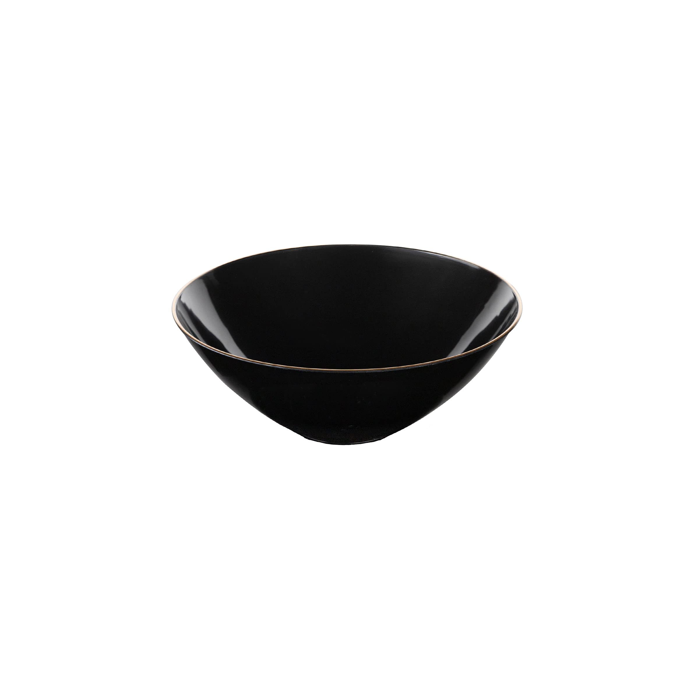 Premium Heavyweight Plastic Party Plates - Elegant Disposable Tableware Set (20 Pack, 6oz Black Bowls with Gold Rim) for Wedding, Birthday & Special Events