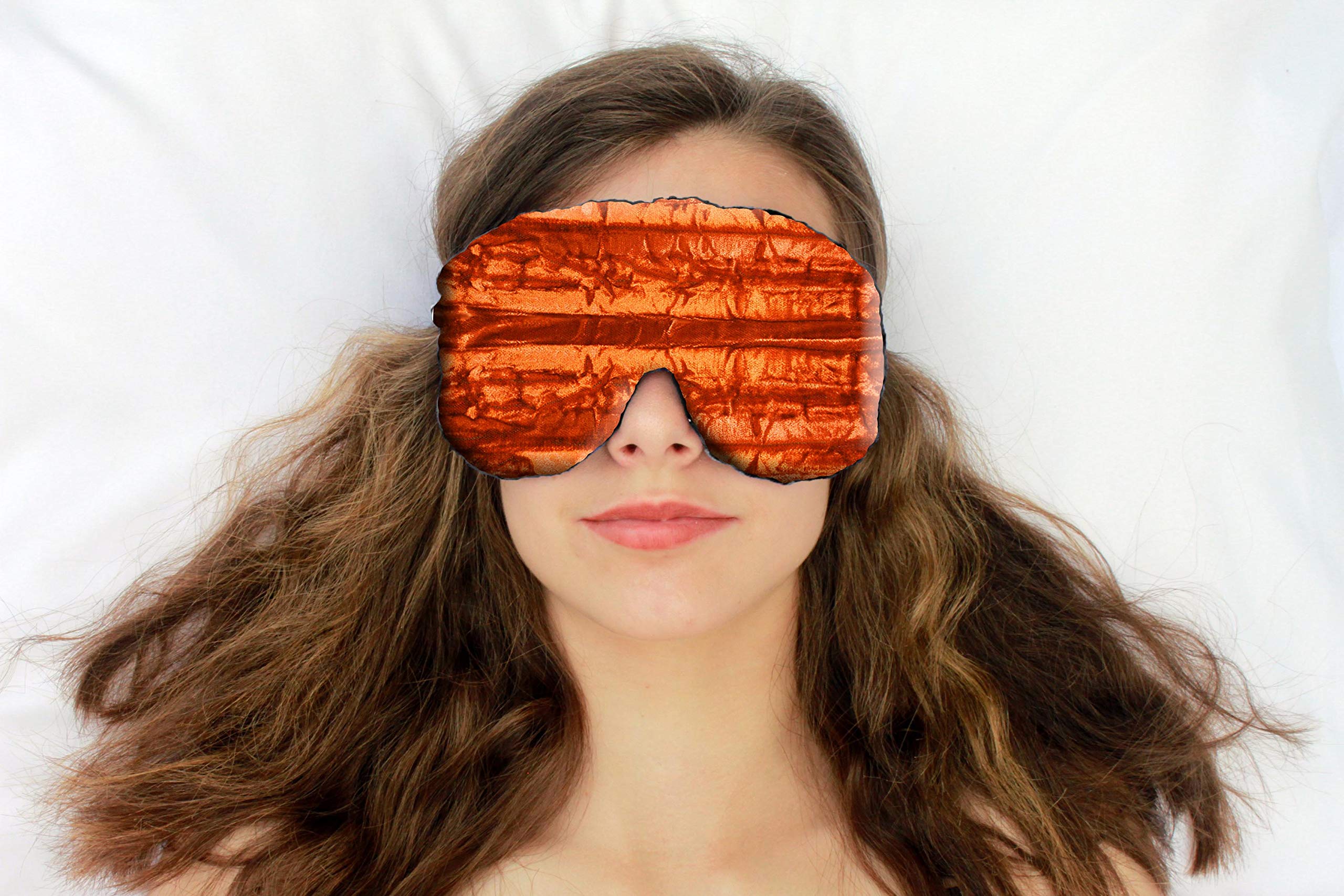 Luxury Handmade Weighted Yoga Eye Mask Pillow with Lavender Aromatherapy - Flaxseed Filled, Adjustable Strap, Satin & Velvet Cover - Perfect for Meditation, Sleep, Travel & Spa Relaxation - Copper Color TEMFL-CP