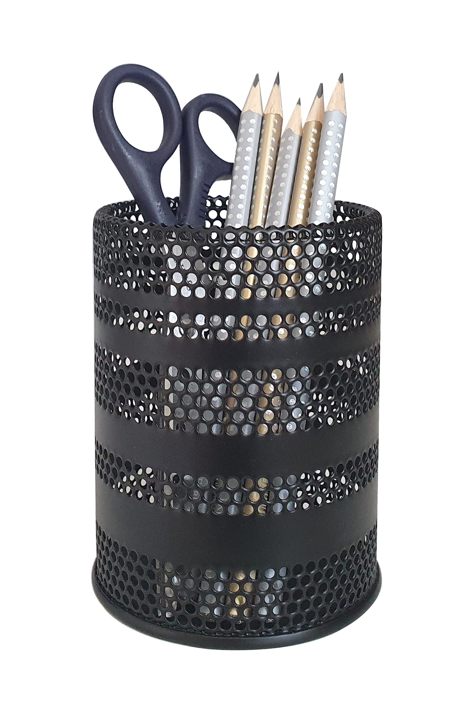 Metal Mesh Pen Holder for Desk - Black Office Pencil Cup Organizer, Stationery & Makeup Brush Caddy Stand (1 Pack) - Perfect for Home, Office & School Organization