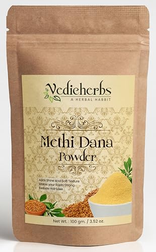 Vedicherbs Fenugreek Seed Powder (Methi Dana) - Natural Hair Growth Treatment for Strong Roots, Scalp Nourishment & Dandruff Control | Promotes Shiny, Healthy Hair for Women & Men (100g) | Perfect for DIY Hair Masks & Ayurvedic Hair Care Routines