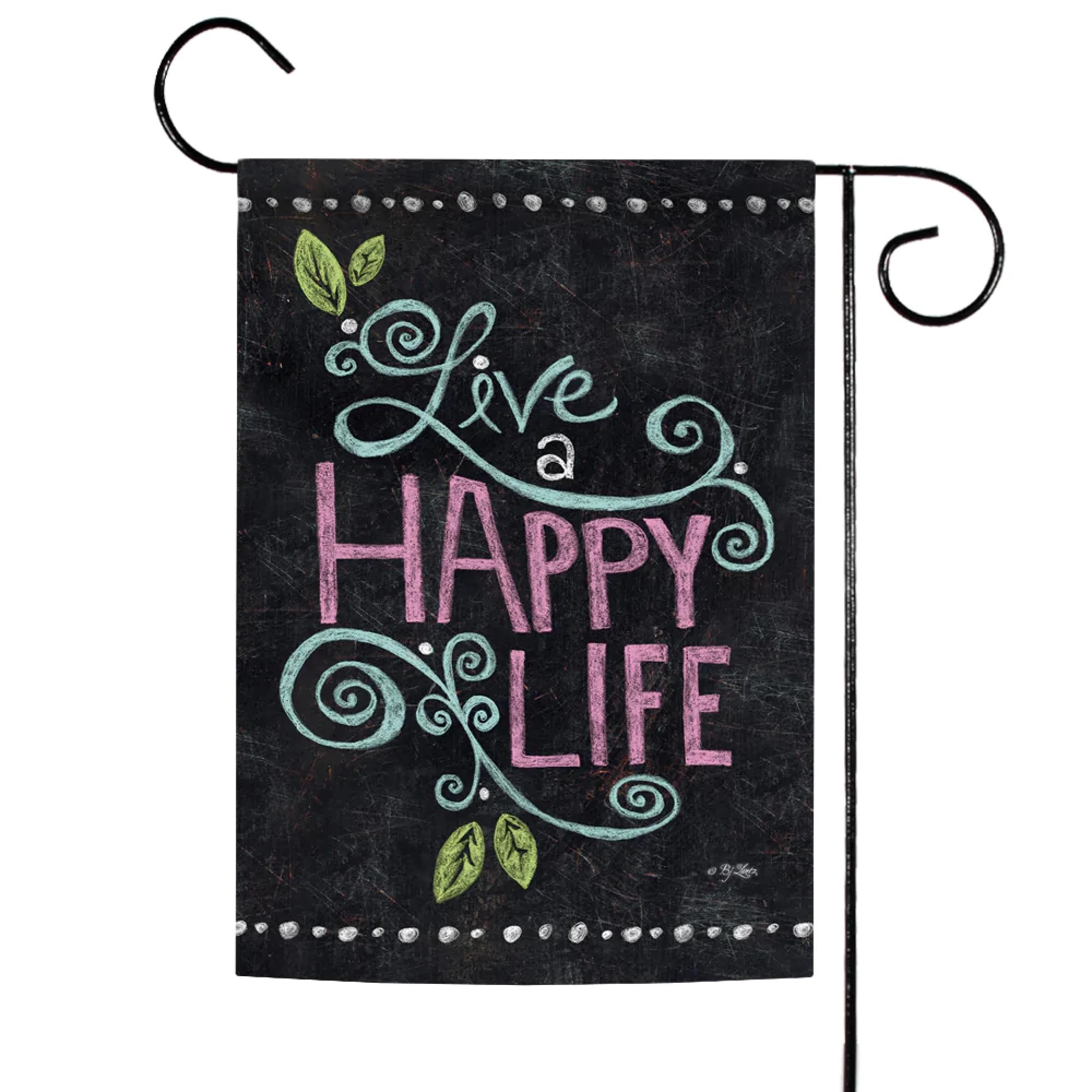 Toland Home Garden Happy Life Chalkboard Garden Flag - 12x18 Inch Double Sided Outdoor Yard Decoration for House, Positive Message Welcome Sign - Perfect for Front Porch, Lawn Decor & Seasonal Home Greetings