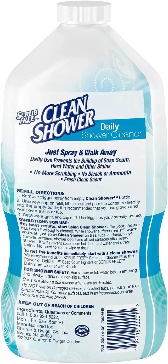 Daily Shower Cleaner Refill 60 fl oz (2 Pack) with Bonus Funnel - Eliminates Soap Scum & Hard Water Stains | Perfect for Bathroom, Tile & Glass Shower Doors Cleaning