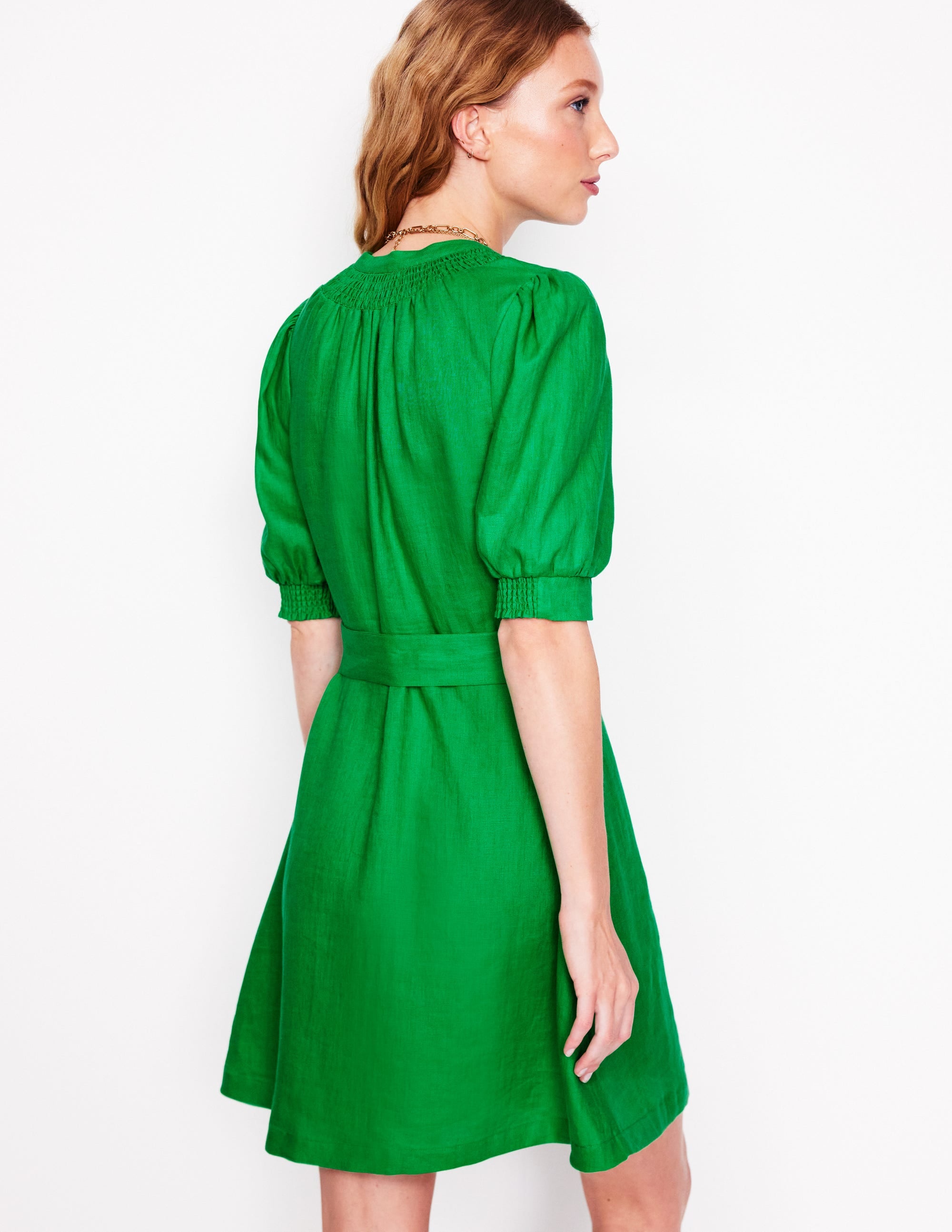 Ada Linen Short Dress in Sapling Green - Breathable Summer Dress for Beach, Vacation & Casual Outings
