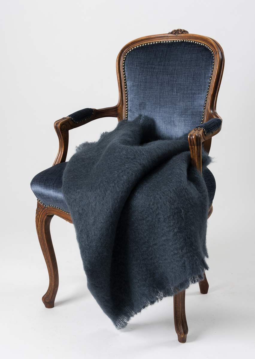 Luxury Charcoal Grey Mohair Throw Blanket for Sofa & Bed - Soft Cozy Knit Wrap for Living Room, Office, and Home Decor