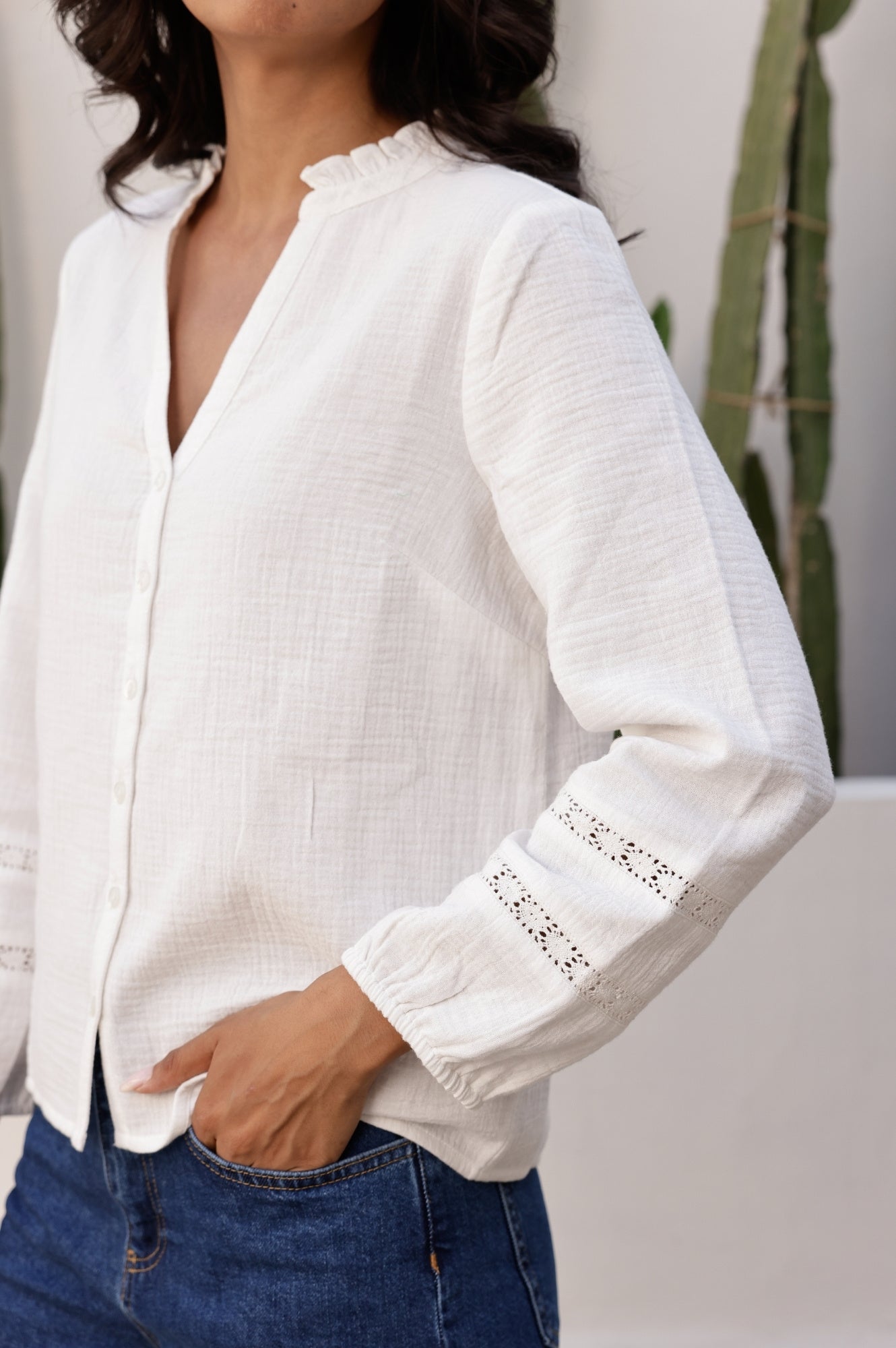 Organic Cotton Cheesecloth Blouse for Women - Breathable White Boho Top | Perfect for Summer Outfits, Beach Cover-ups & Casual Wear
