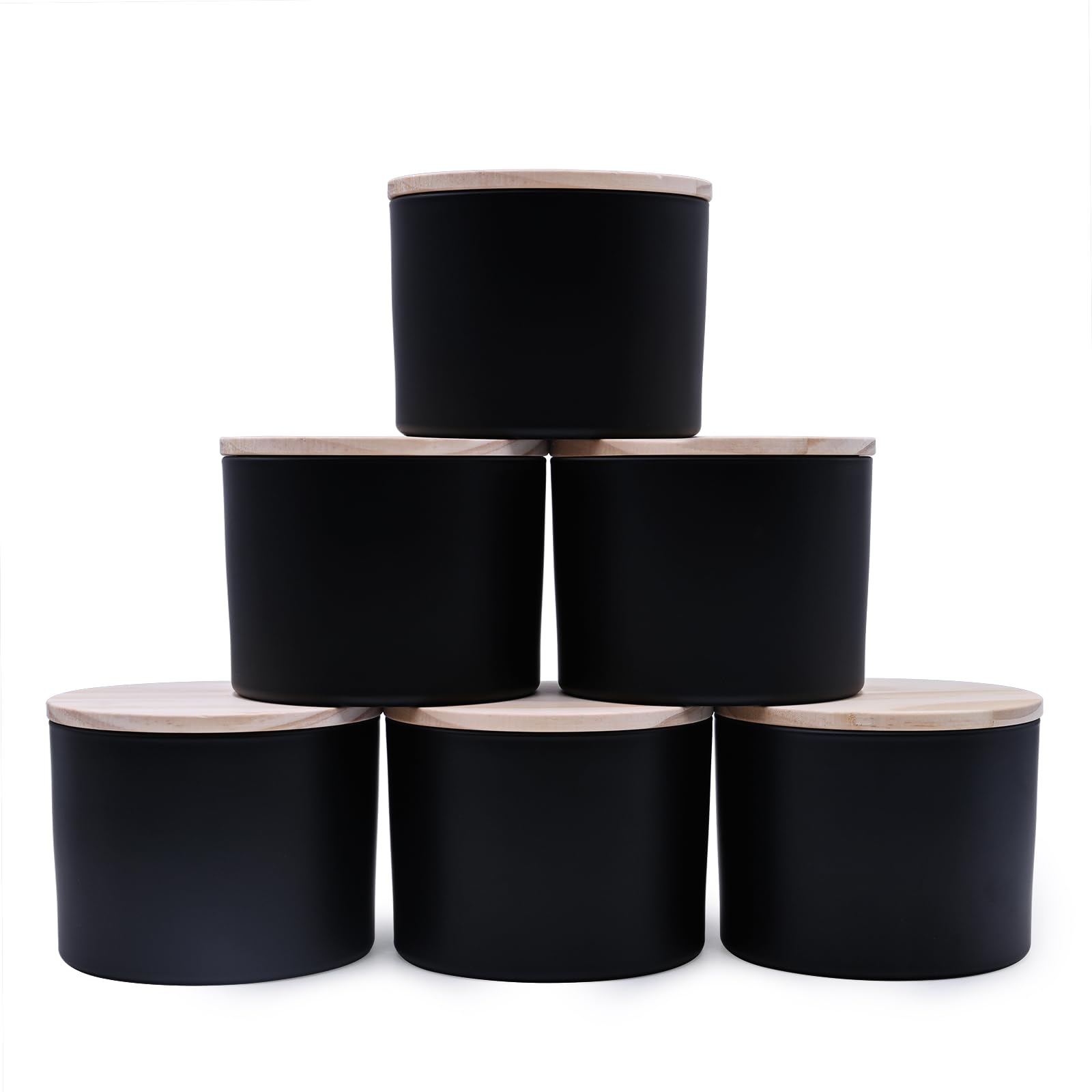 18 oz Thick Glass Candle Jars with Wooden Lids - 6 Pack Empty Candle Containers for DIY Candle Making, Home Decor & Gifts - Matte Black Finish for Rustic & Modern Interiors