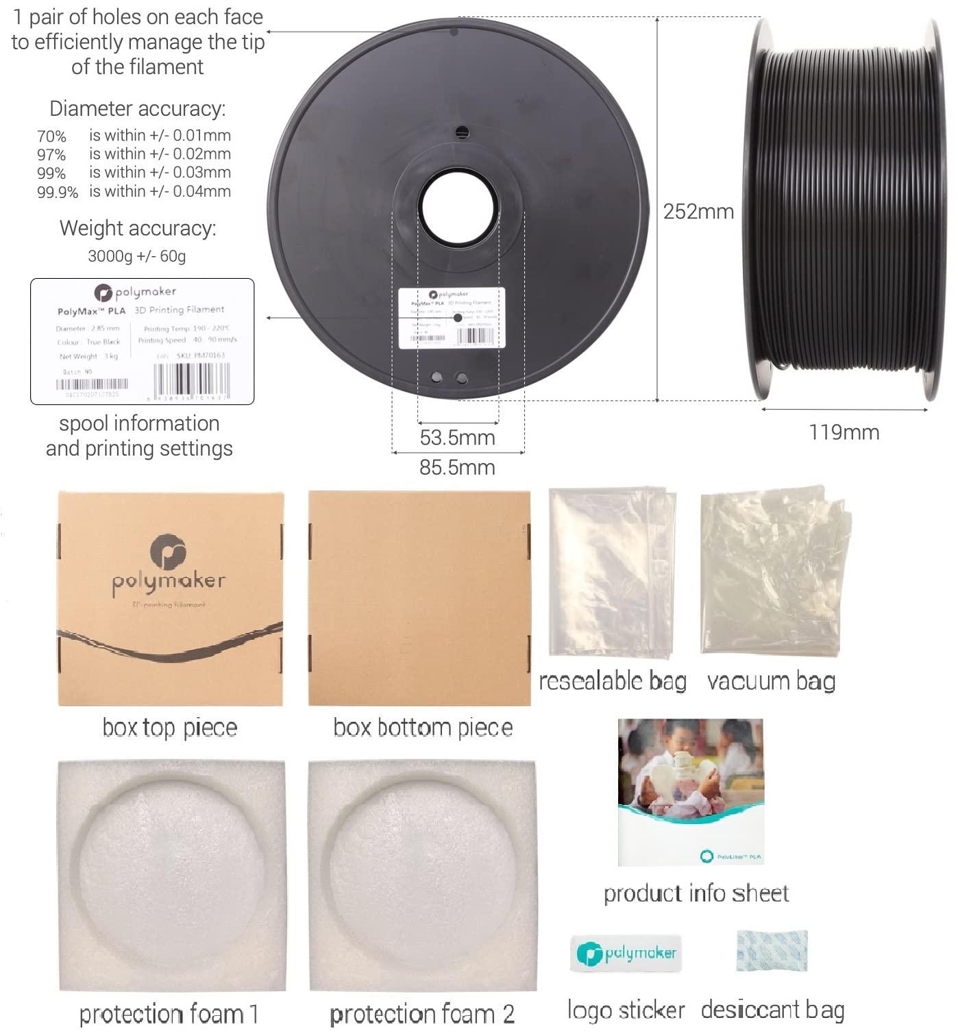 Polymaker ASA 3D Printer Filament 2.85mm (3mm) White - 3kg Spool, Heat & Weather Resistant 3D Printing Material for Outdoor Functional Parts - Ideal for Automotive, Marine & Garden Applications