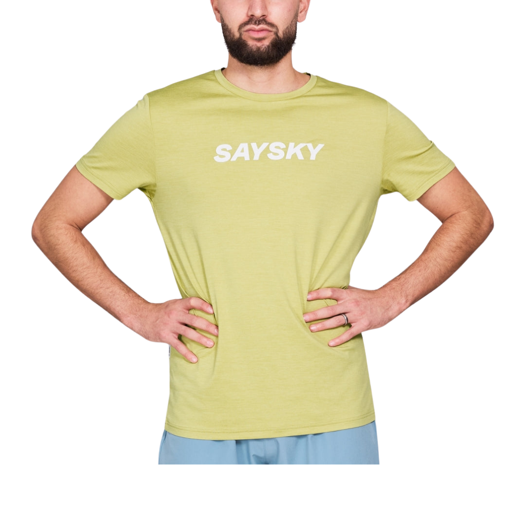 SAYSKY Men's Logo Pace T-Shirt - Lightweight Comfortable Cotton Tee for Running, Gym & Casual Wear