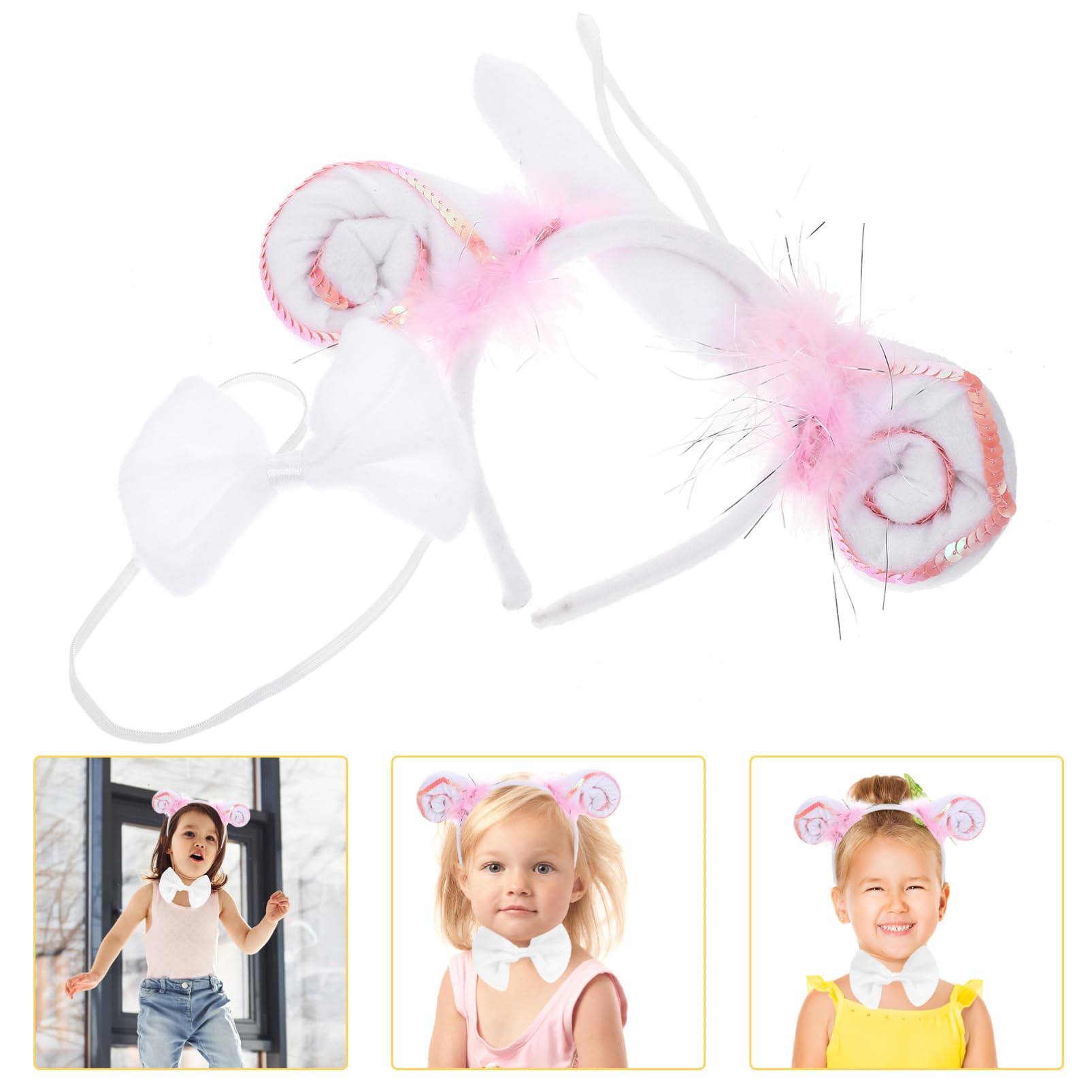 FRCOLOR Sheep Headband & Tail Set - Women & Kids Faux Fur Sheep Ears and Tail Costume Accessories for Halloween, Cosplay, Christmas, and Themed Parties - Sequins & Soft Material for Comfortable Wear