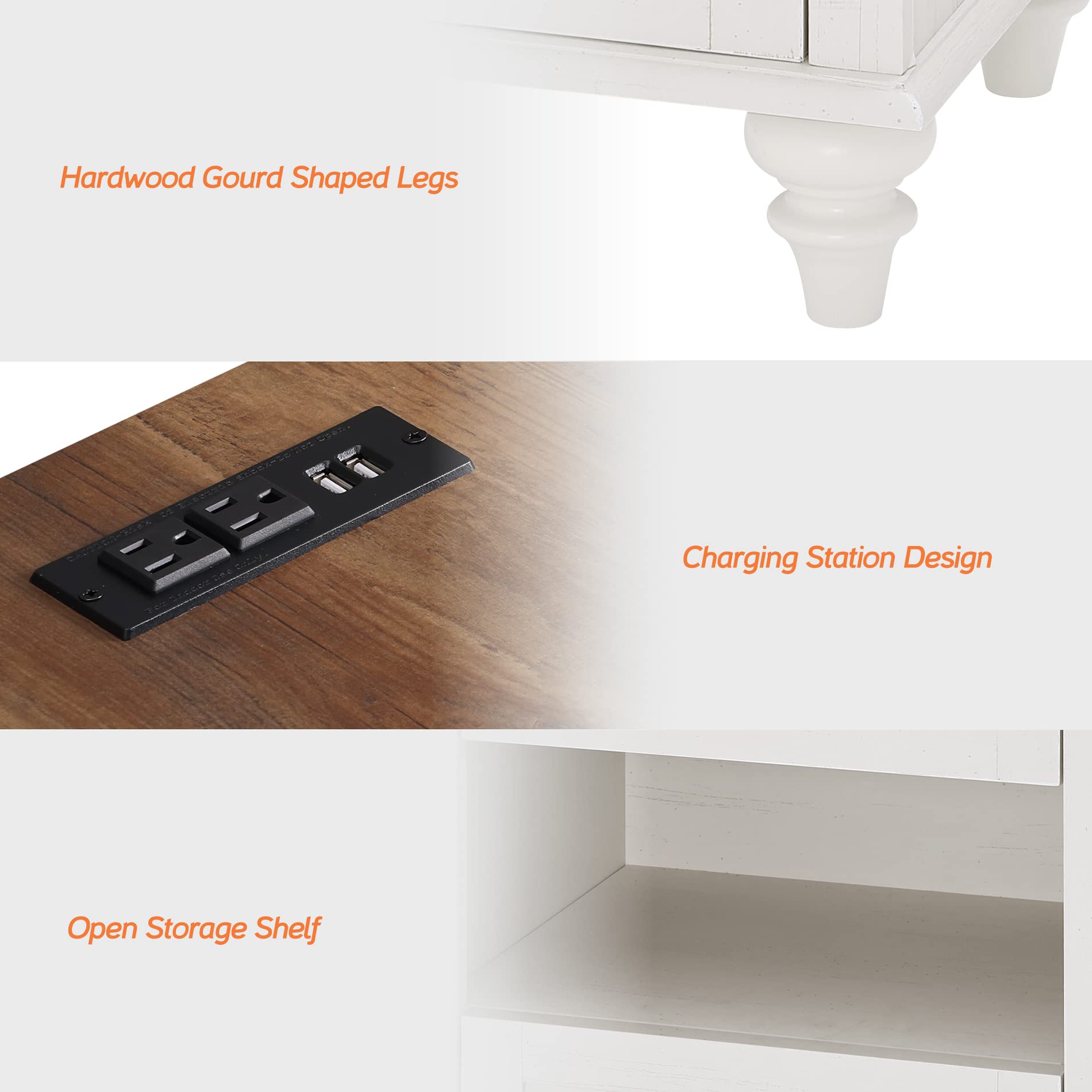 WAMPAT Set of 2 White Nightstands with USB Charging Station & 2 Drawers - Mid Century Modern Bedside Tables for Bedroom, Living Room & Dorm - Perfect for Phone Charging, Storage & Home Decor