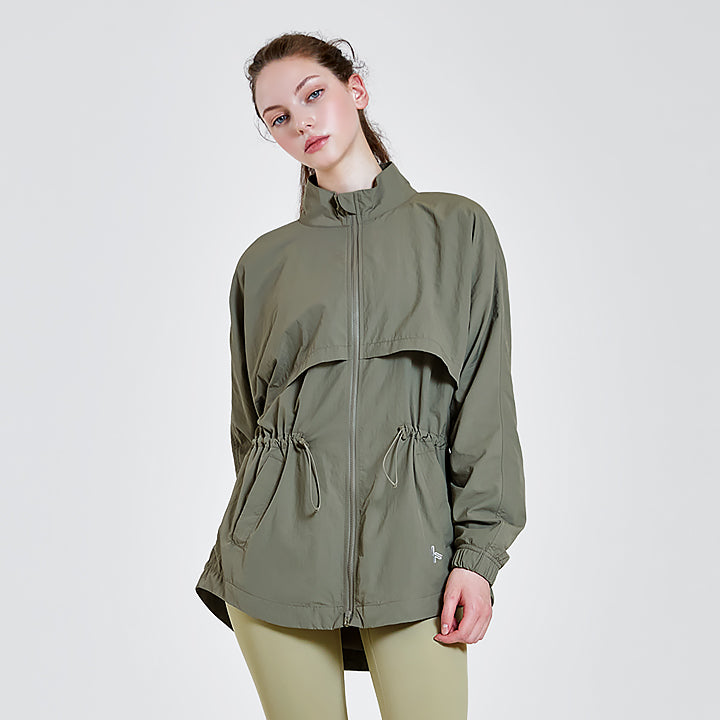 High Neck String Windbreaker Jacket for Women - Lightweight Outdoor Running Hiking Travel Windbreaker - Perfect for Spring, Fall & Cool Summer Evenings